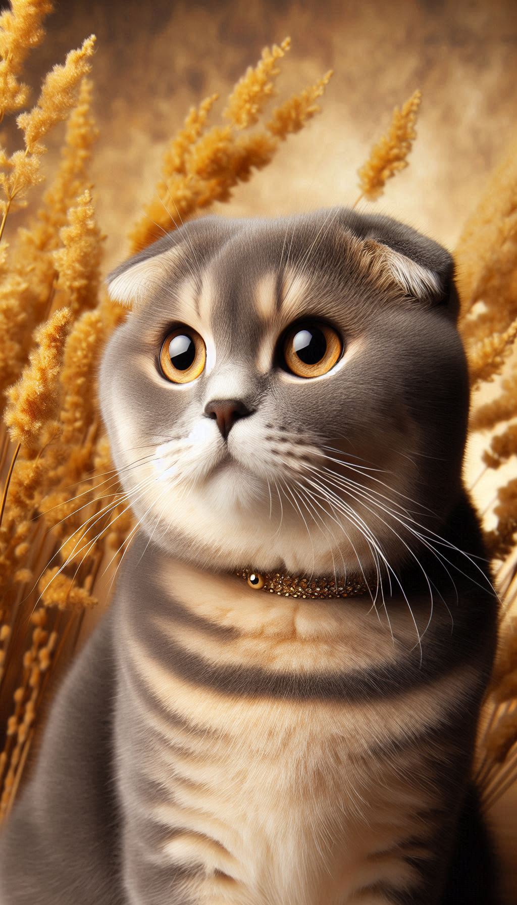 Elegant Scottish Fold Posing Against a Chinchilla-Inspired Golden Background