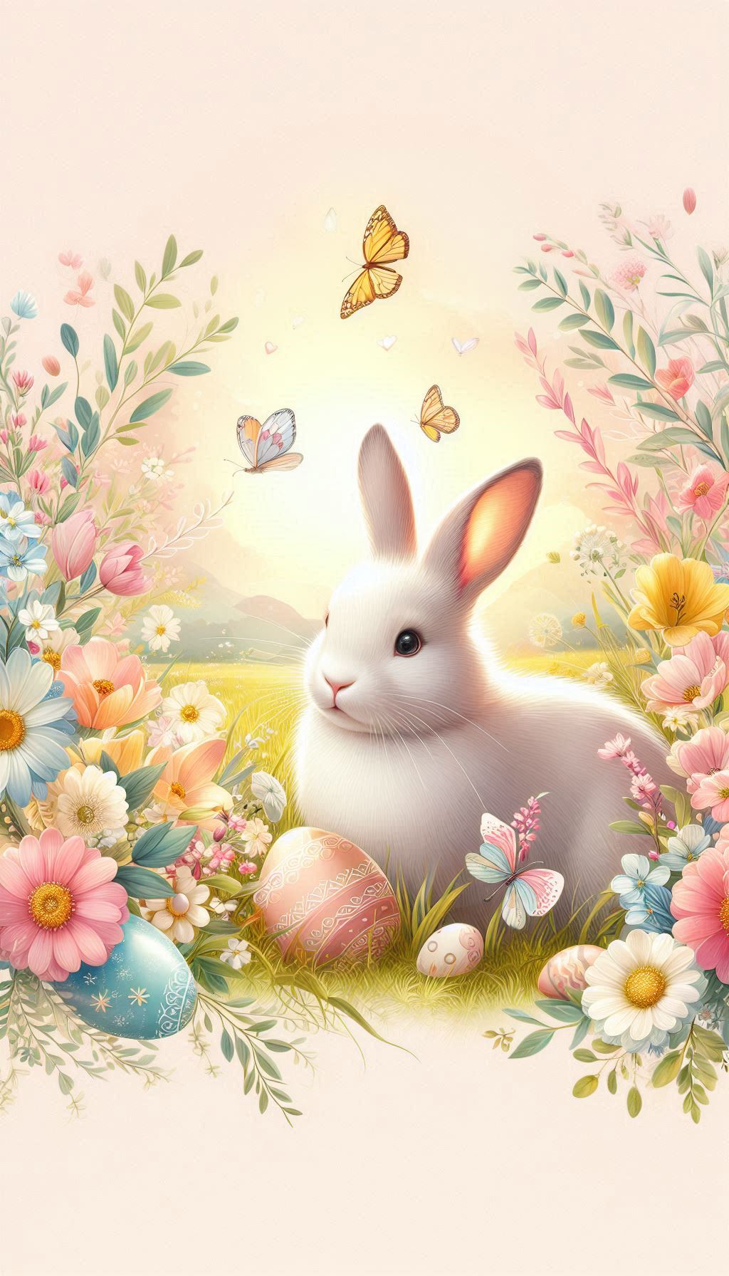 Elegant bunny in a flower meadow spring design phone wallpaper Download