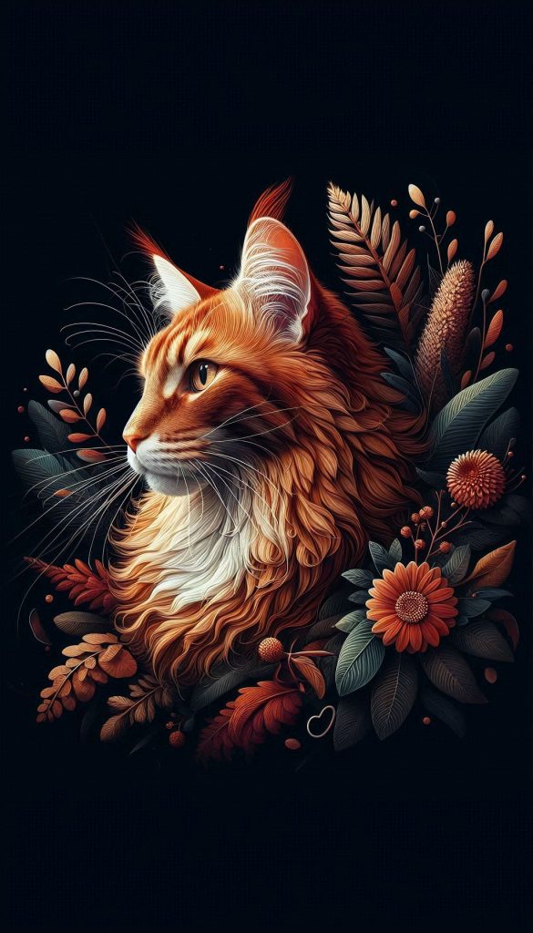 Elegant red tabby Maine Coon nature-inspired design for cat-themed wallpaper background for Android