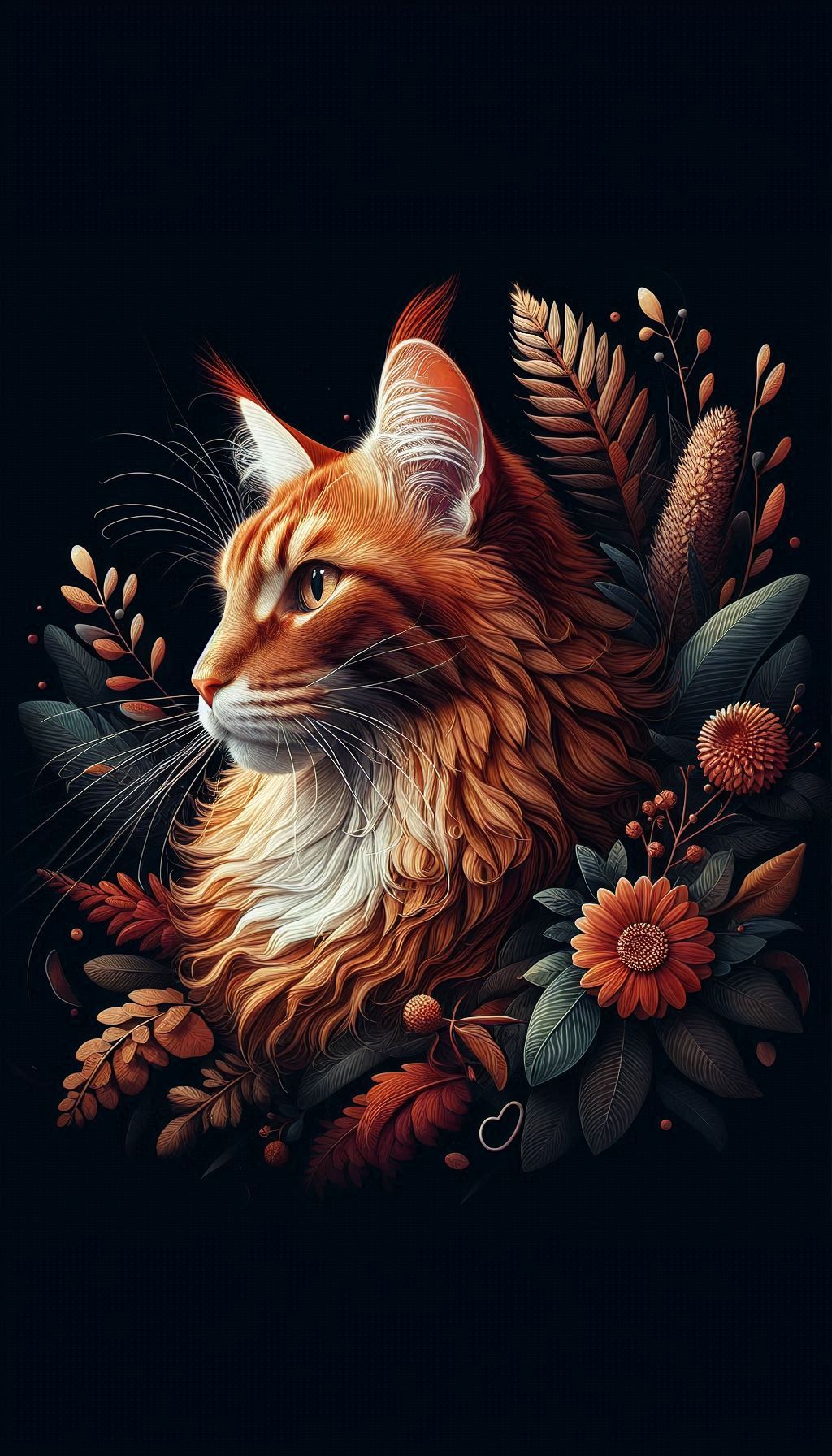 Elegant red tabby Maine Coon nature-inspired design for cat-themed wallpaper background for Android