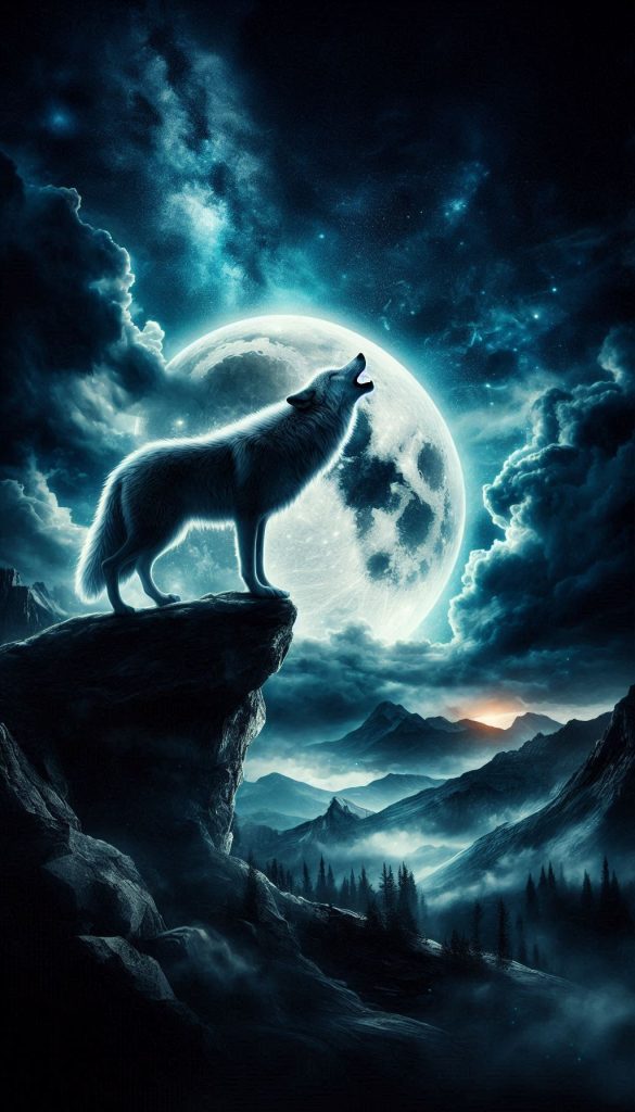 Epic Wolf Howling at the Moon Dramatic Night Artwork