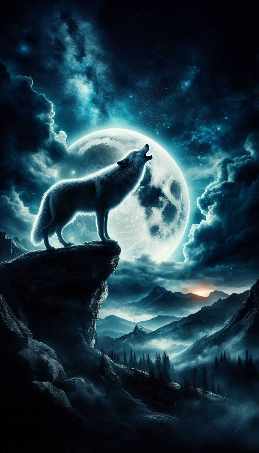 Epic Wolf Howling at the Moon Dramatic Night Artwork