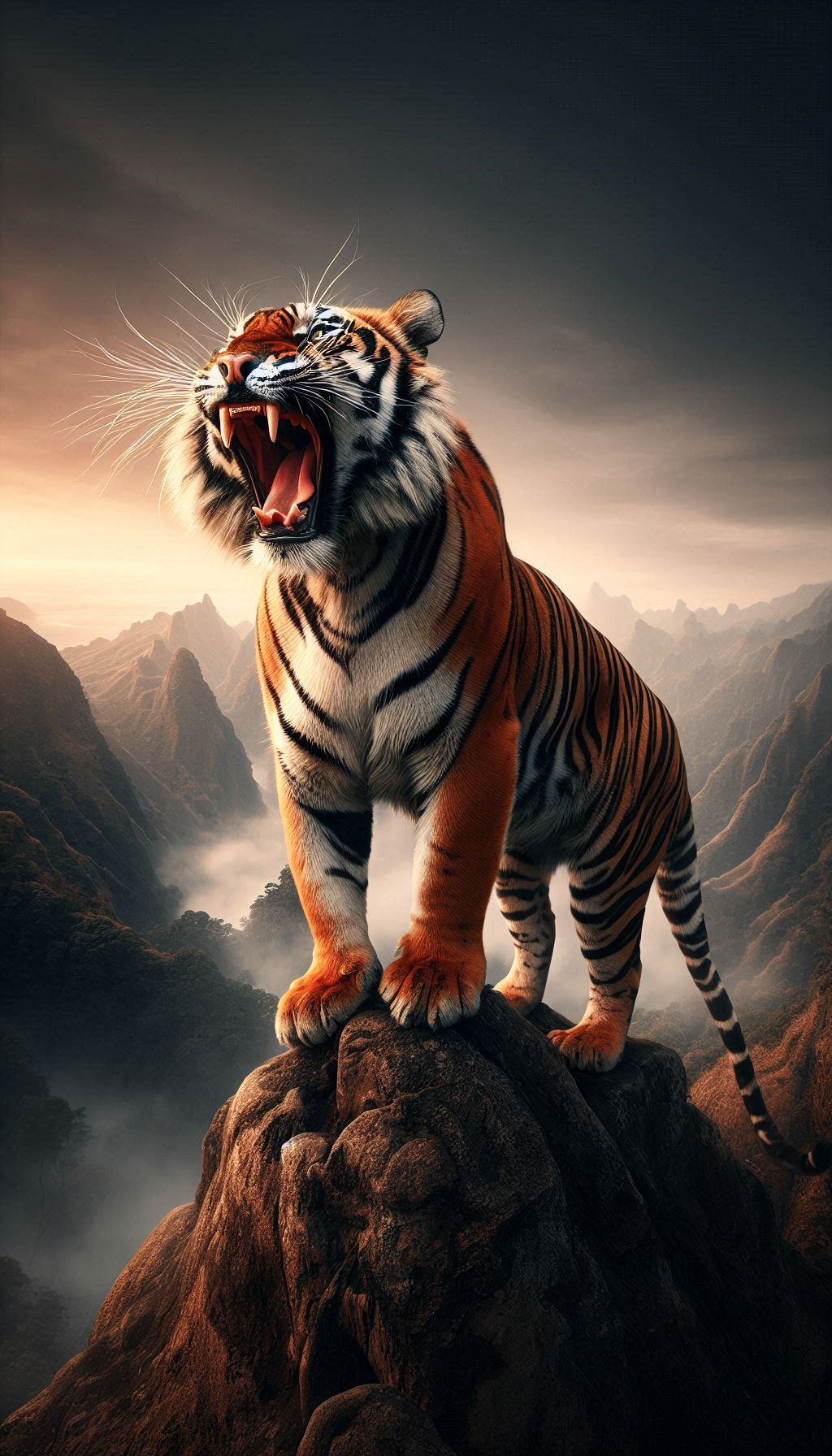 Fearsome Bengal Tiger roaring on the rock wallpaper Perfect for iPhone