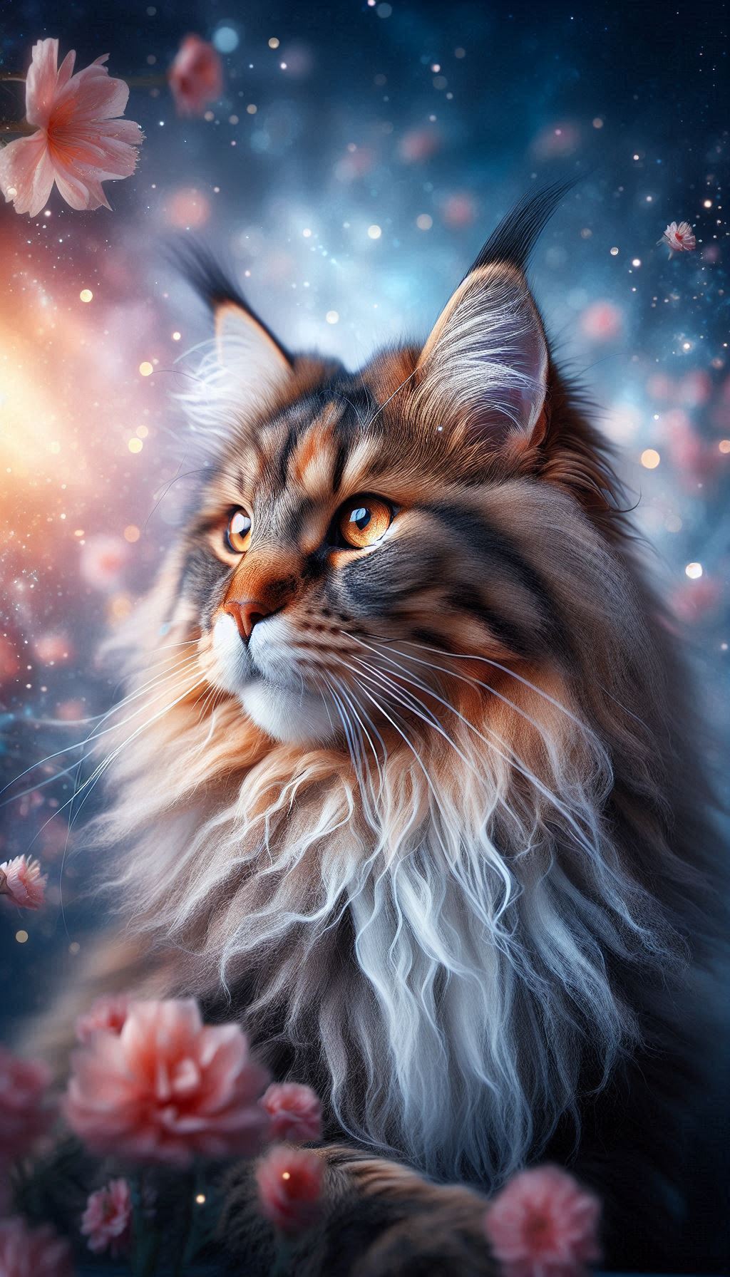 Feline Elegance Maine Coon Profiles Against Dreamy Backgrounds for Wallpapers