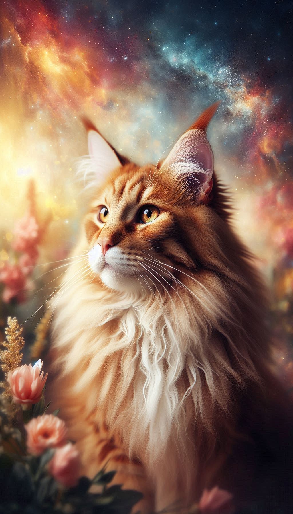Feline elegance Maine Coon profile against dreamy background for phone wallpaper background