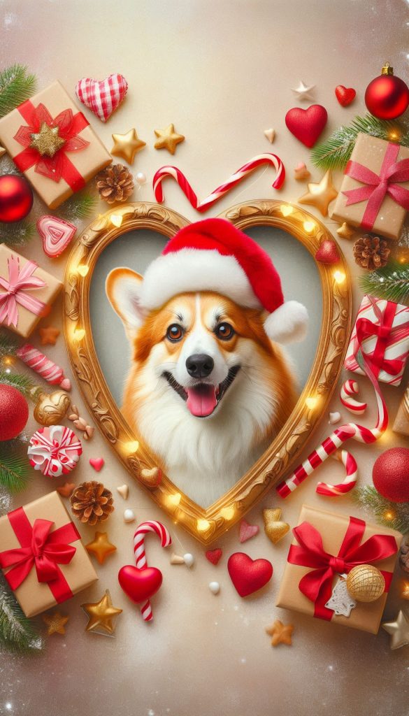 Festive Corgi in Heart-Shaped Frame Wallpaper Design Background for Android Smartphone