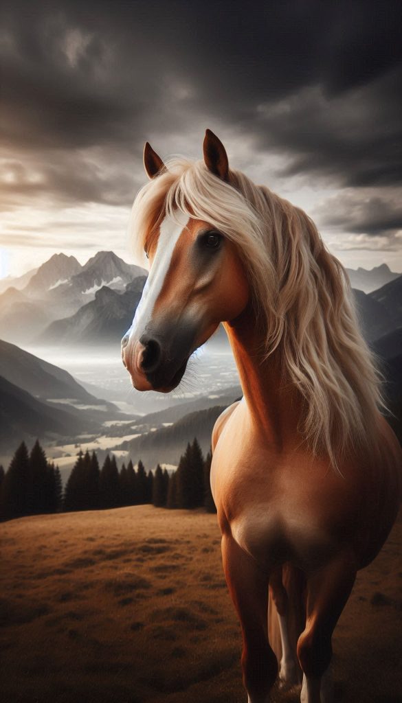 Free Digital Background Majestic Palomino Horse with Mountains in the Background
