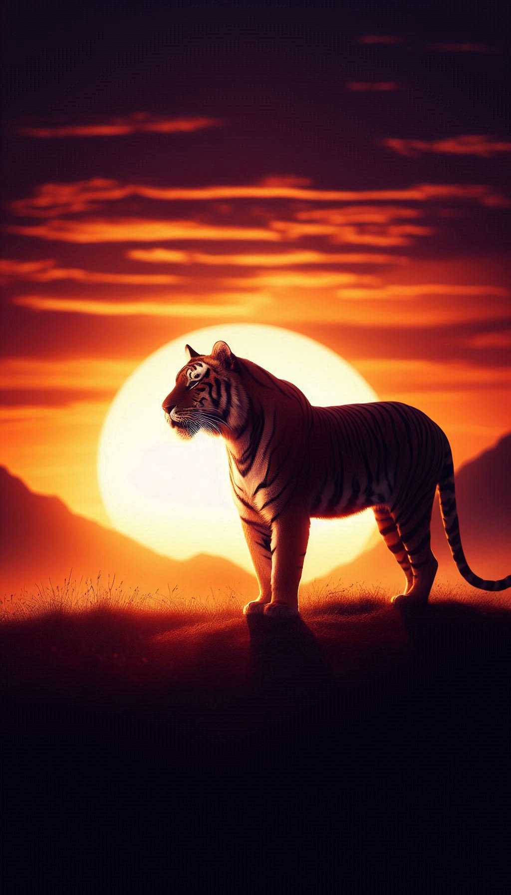 Free download silhouette wallpaper of Bengal tiger watching the sunset background
