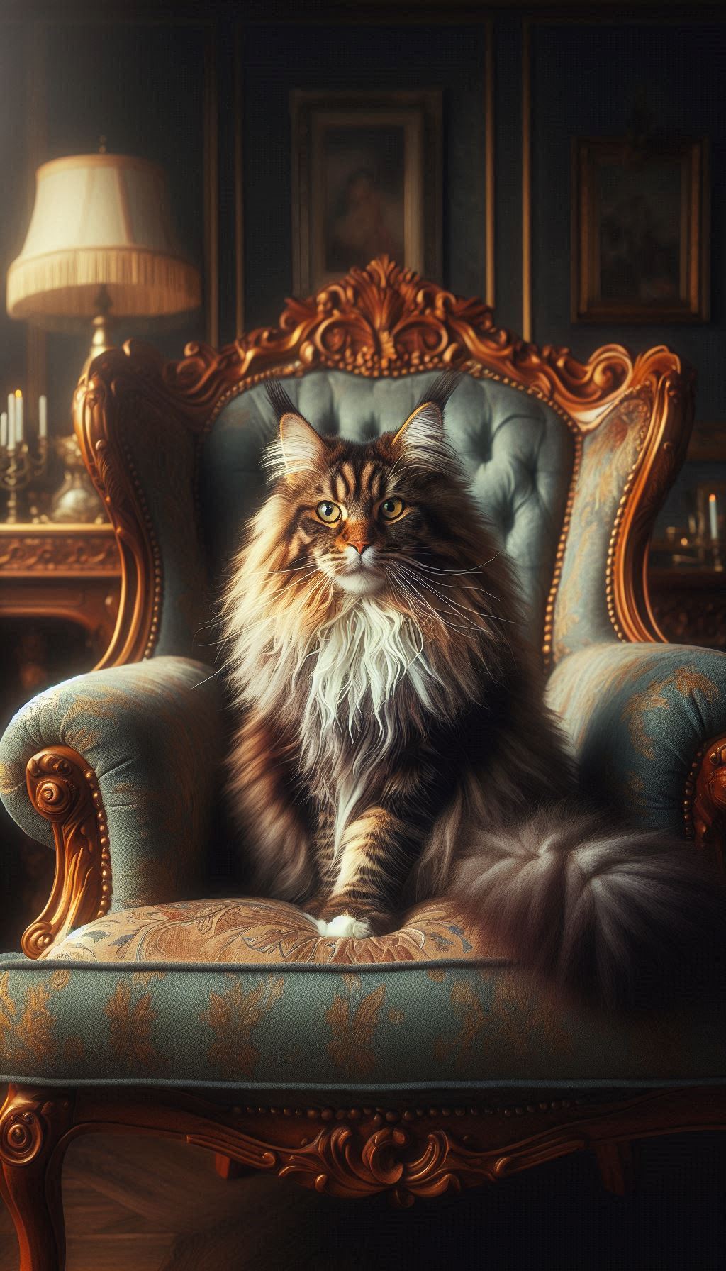 Gatto Regal Maine Coon Assettou Descontratto In Sciâ Sedia Reale A Brasso Sfondo Digitale HD