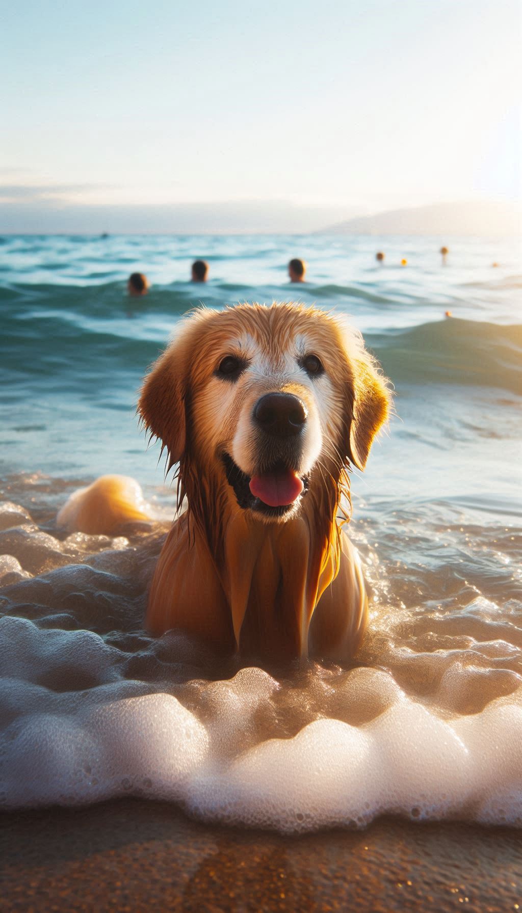 Golden retriever enjoying a refreshing dip in the ocean hd wallpaper for mobile