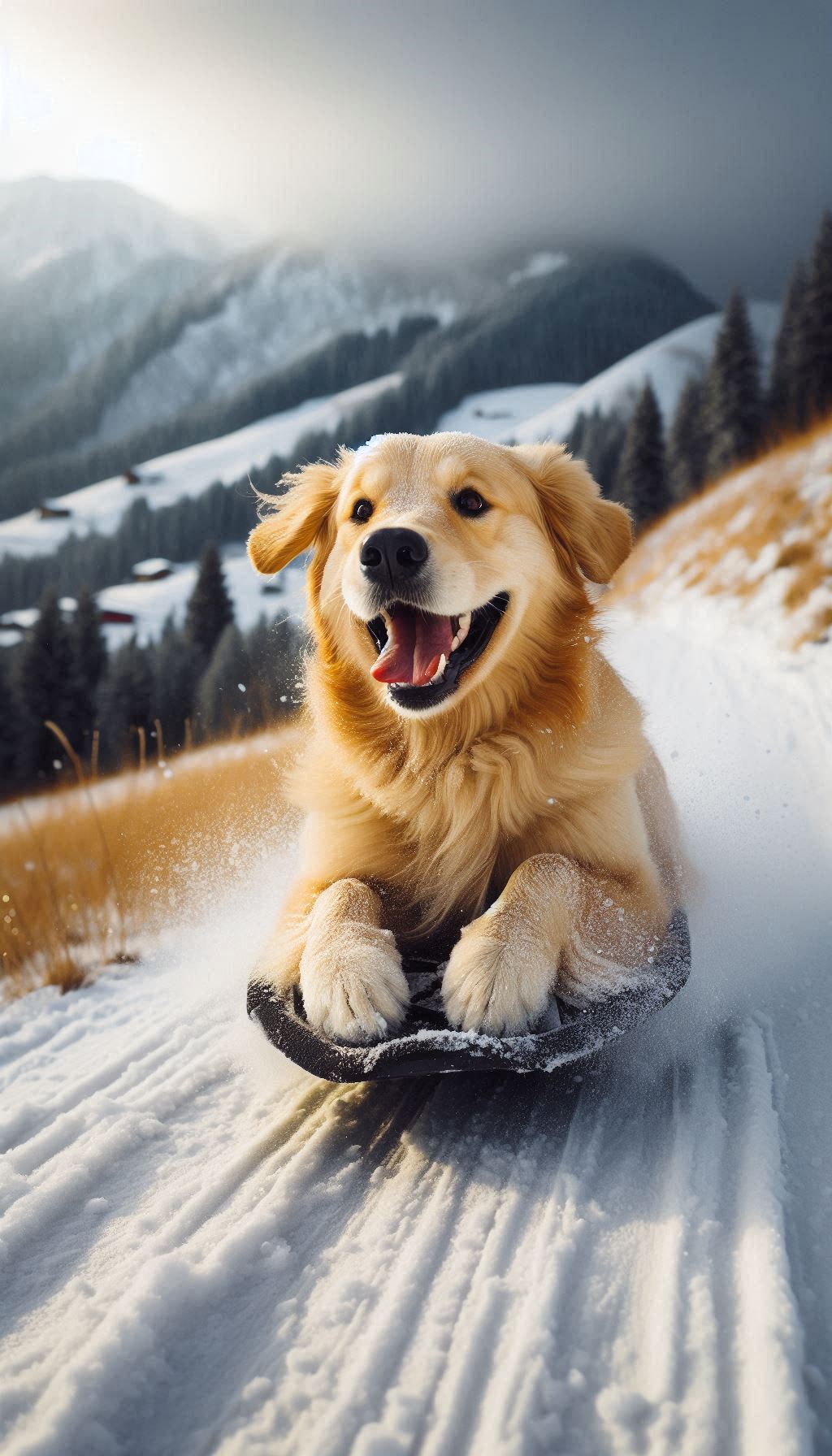 Golden retriever running down the hill with excitement wallpaper for android phone