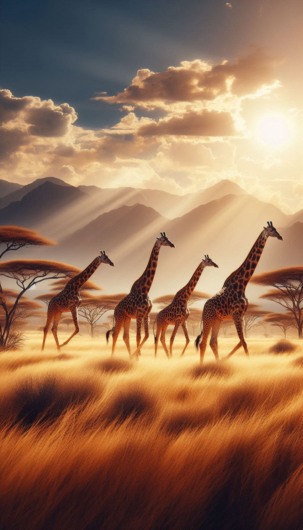 Graceful Giraffes Strolling Through a Golden Savannah