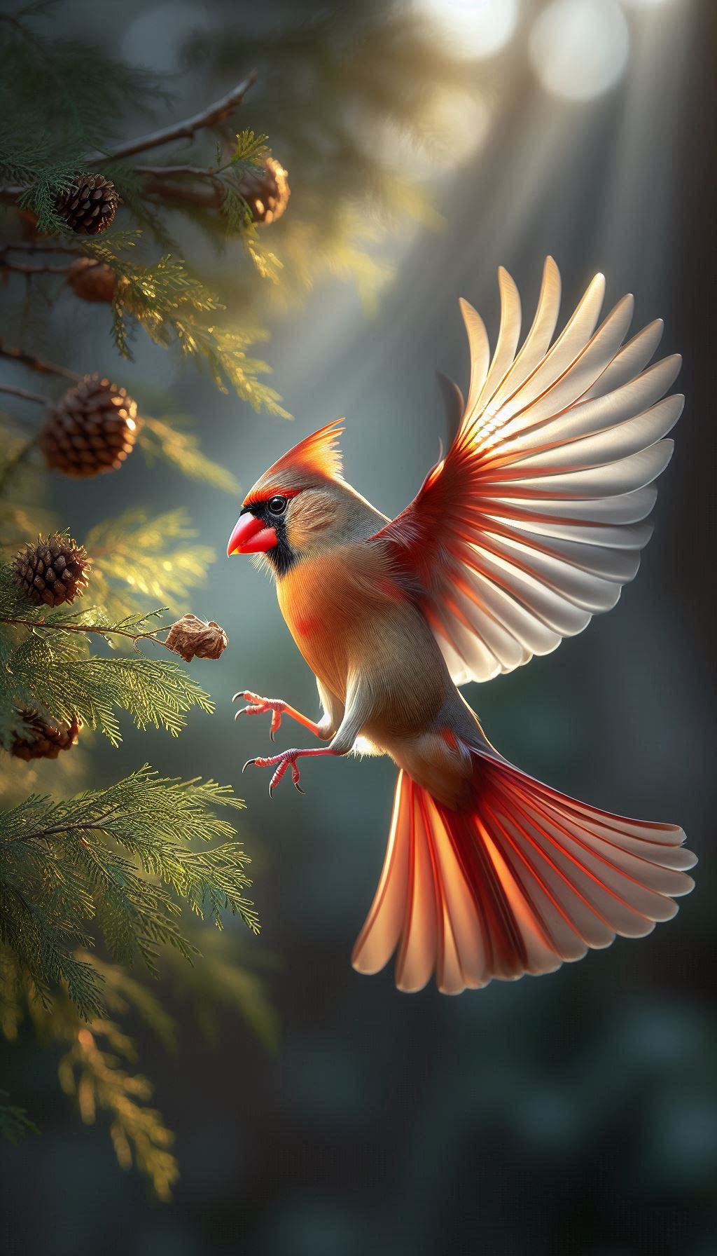 HD digital background capturing the beauty of nature Northern Cardinal in flight