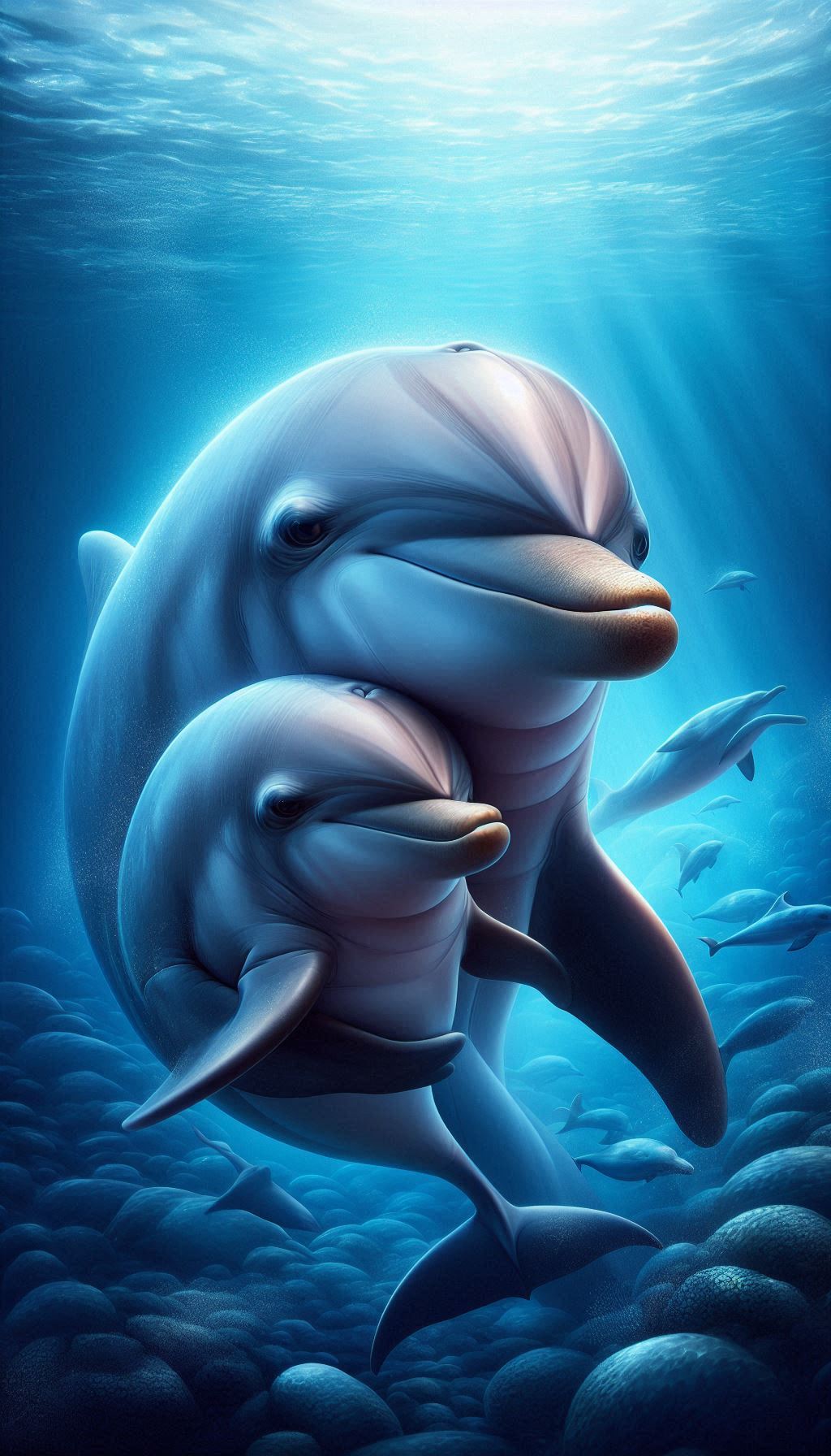 Heartwarming Mother and Baby Dolphin Cherished Moments Wallpaper