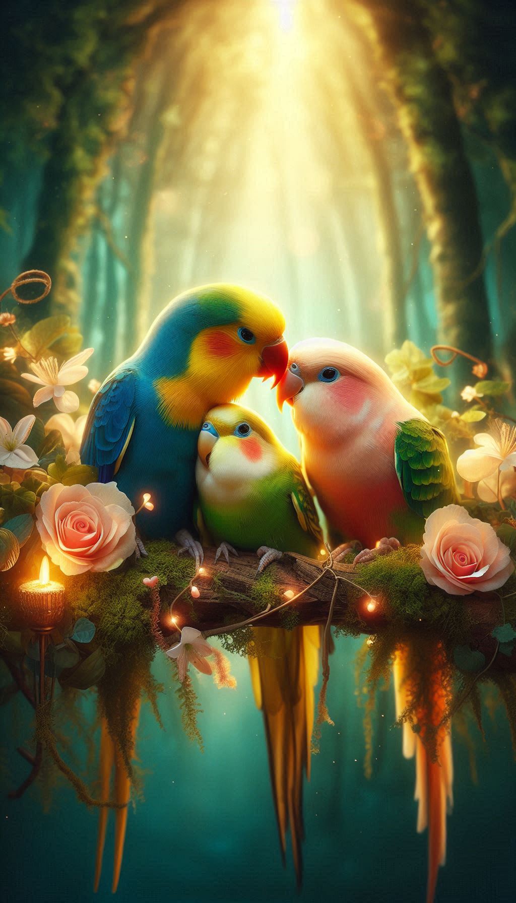 I-download parad Android phones Tender Moments Lovers and Parrots in a Magical Forest