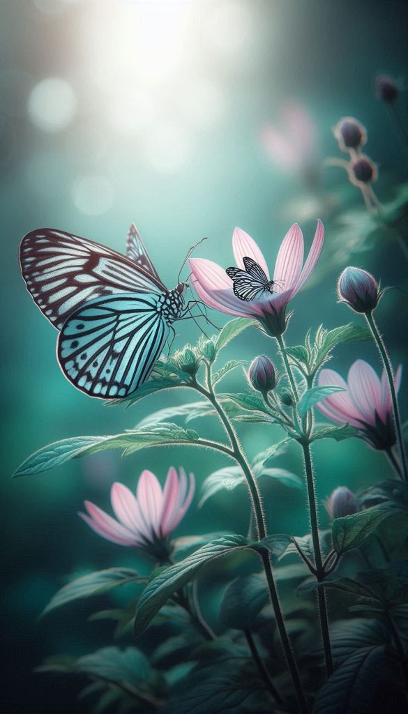 Ideopsis Gaura Butterflies Resting on Soft Green Leaves Wallpaper