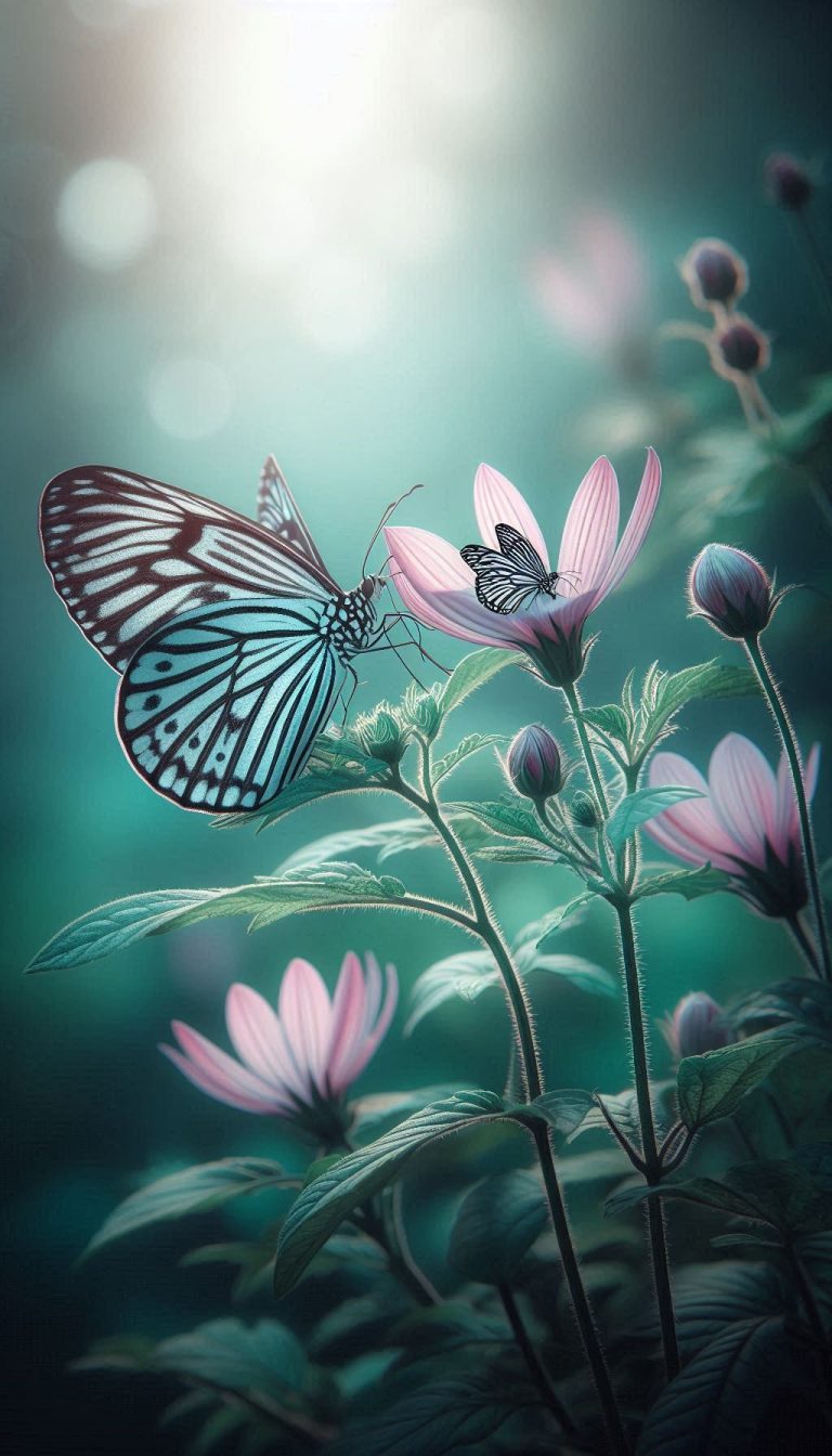 Ideopsis Gaura Butterflies Resting on Soft Green Leaves Wallpaper