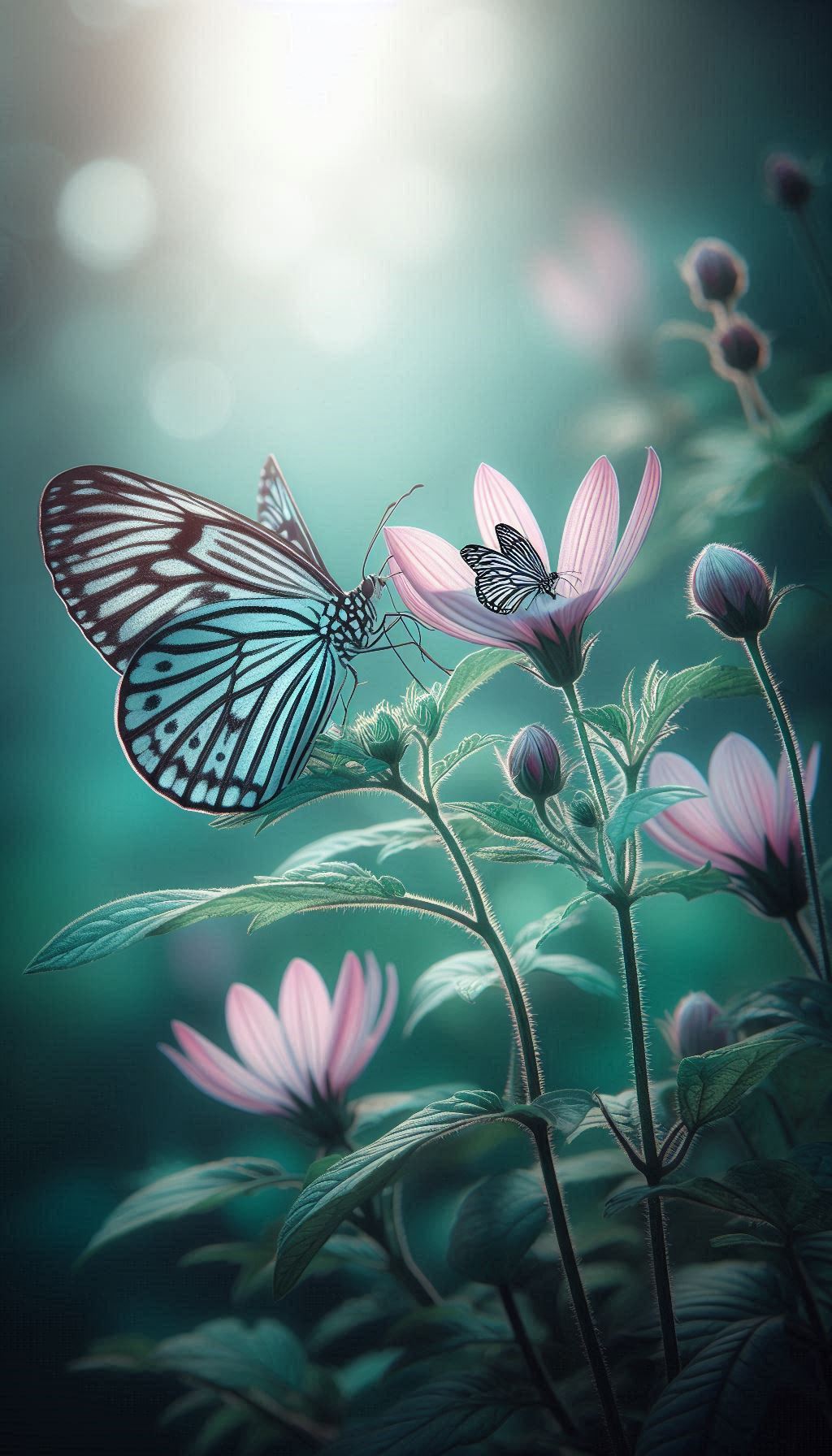 Ideopsis Gaura Butterflies Resting on Soft Green Leaves Wallpaper