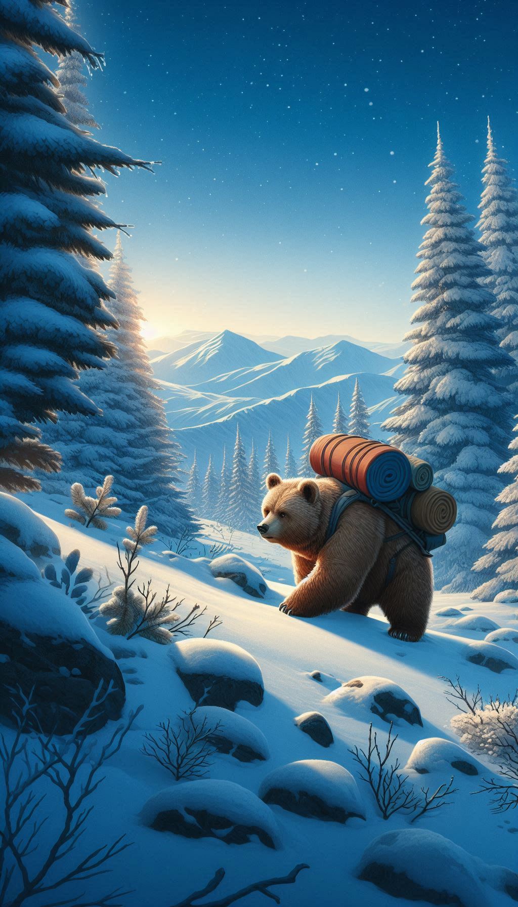 Image of adventurous bear exploring snowy landscape for iPhone