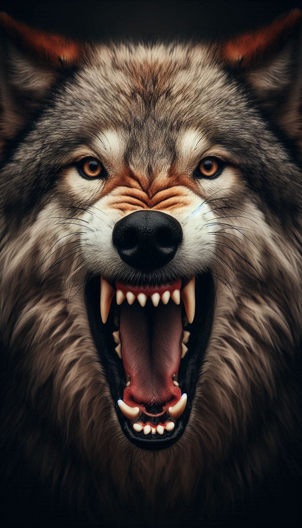 Intense Close-Up of a Roaring Wolf Captivating Portrait Art