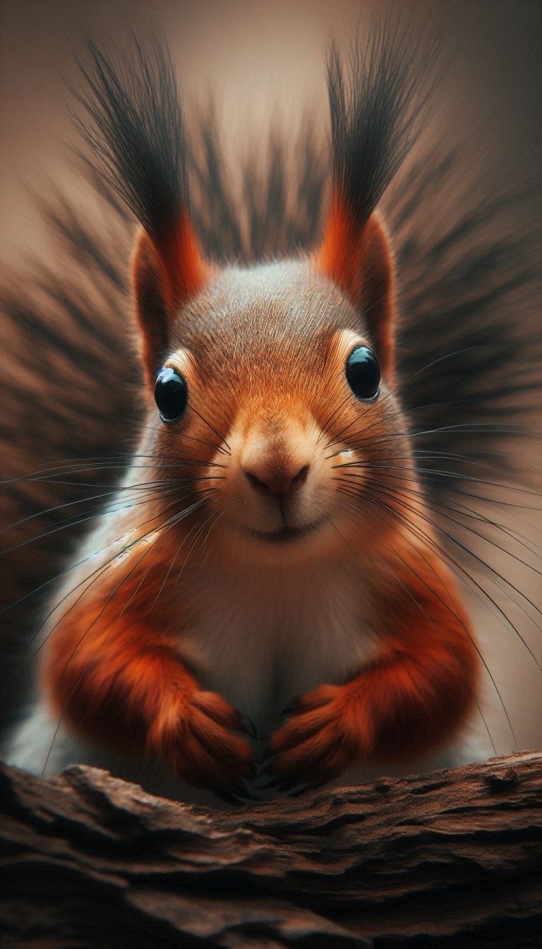 Intriguing expression of a squirrel in a close-up view