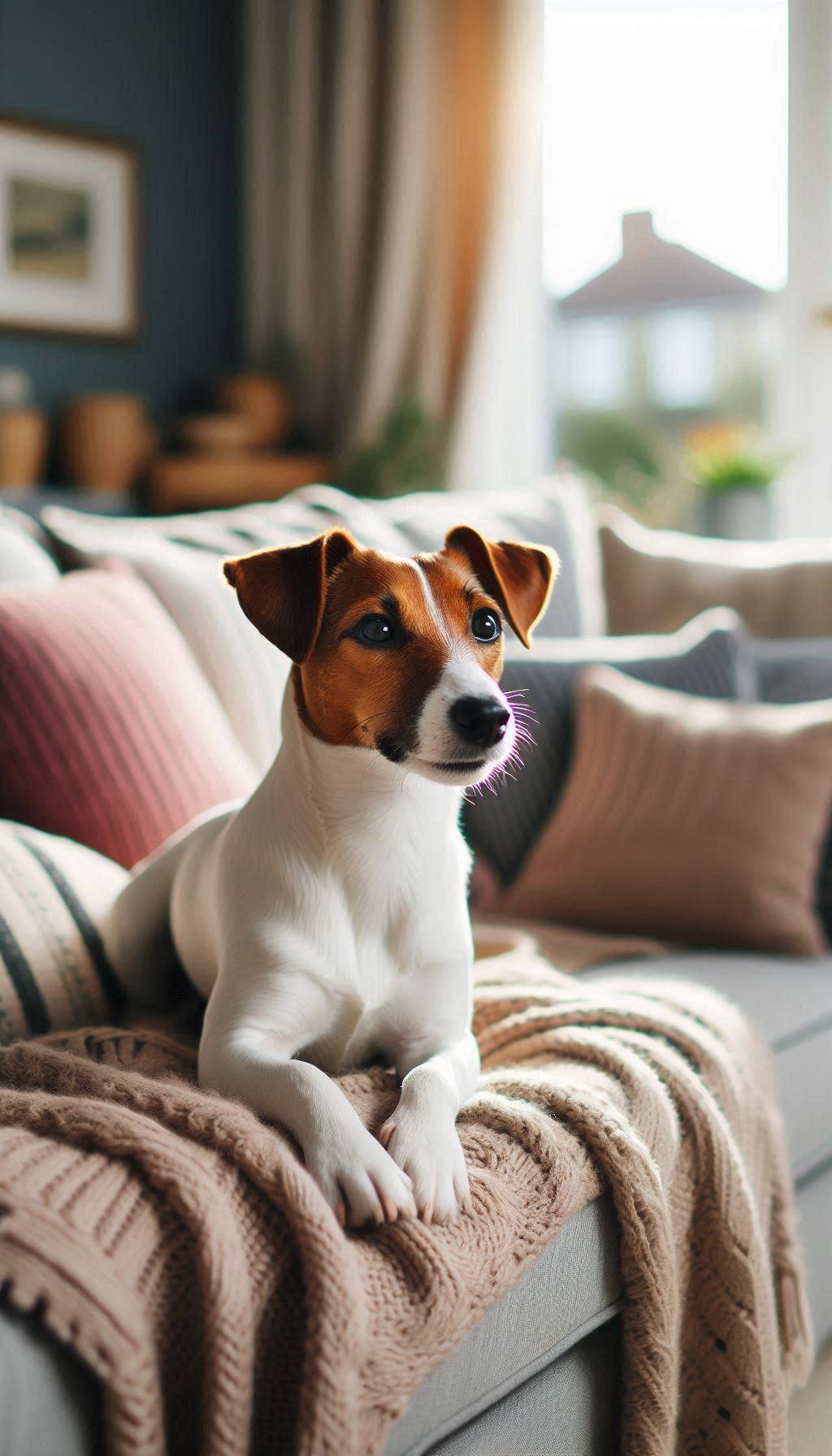 Jack Russell Sitting Proudly on a Cozy Couch