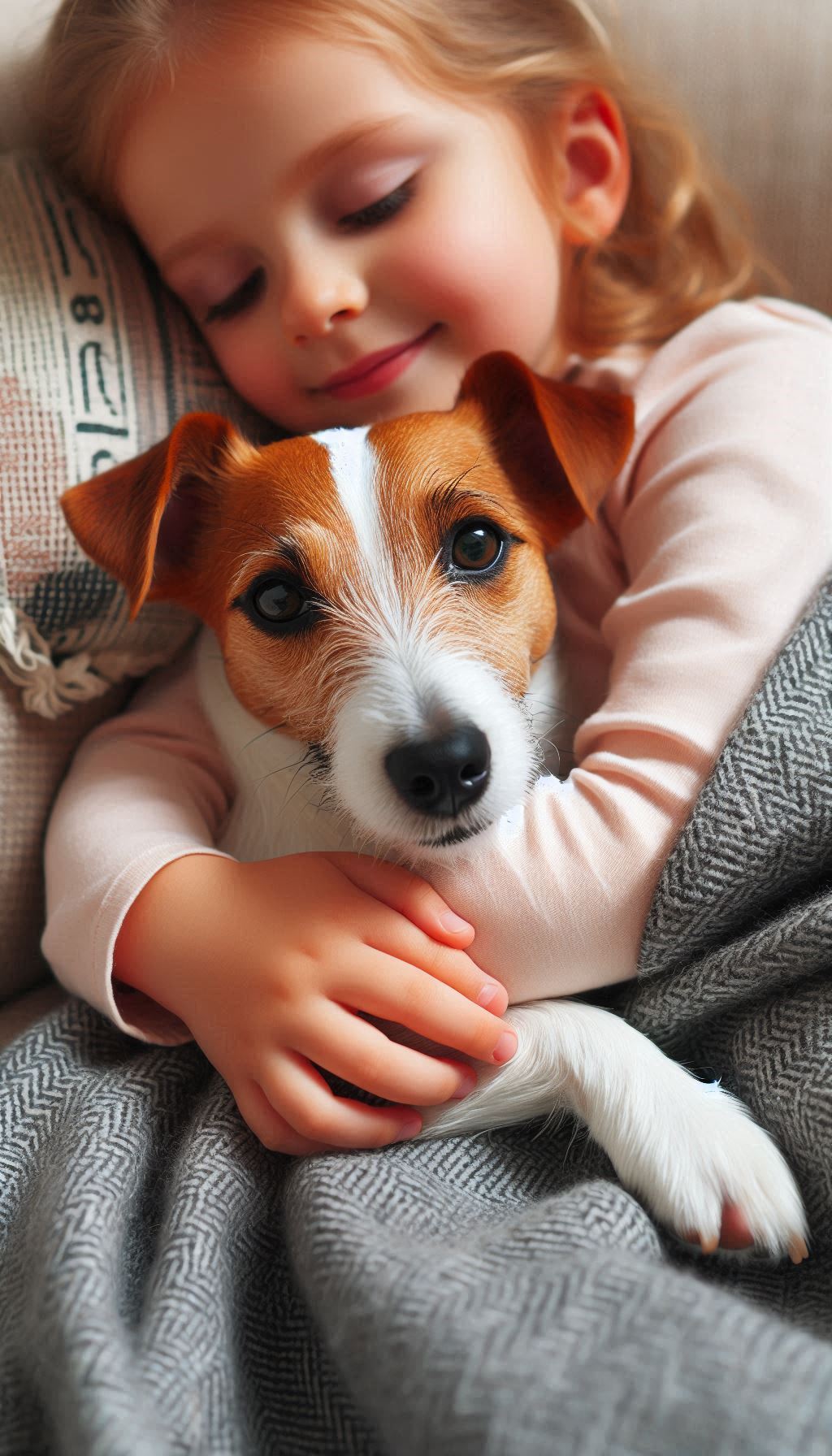 Jack Russell Terrier Snuggling with a Child