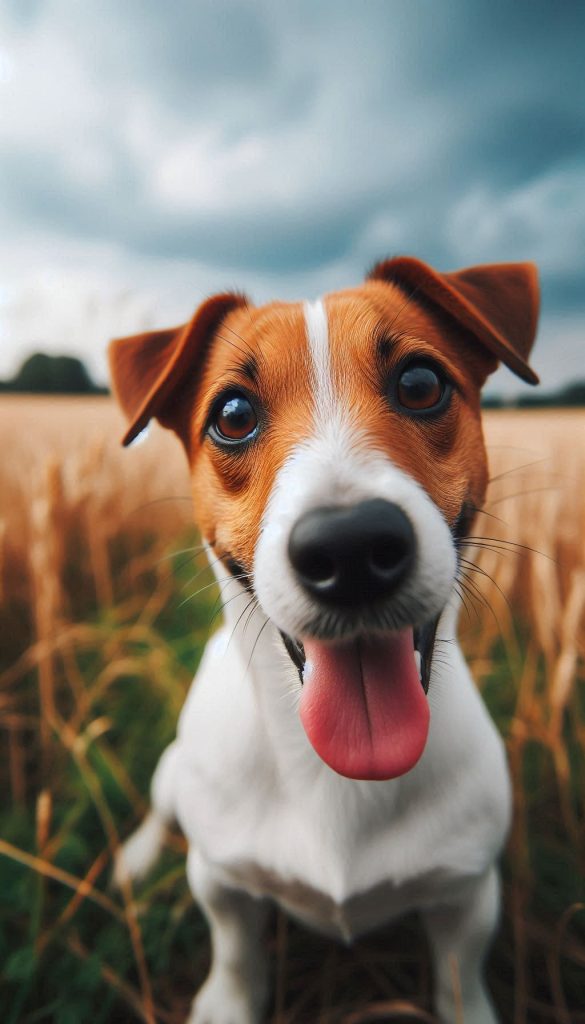 Jack Russell Terrier with playful expression in fieldHD picture for mobile