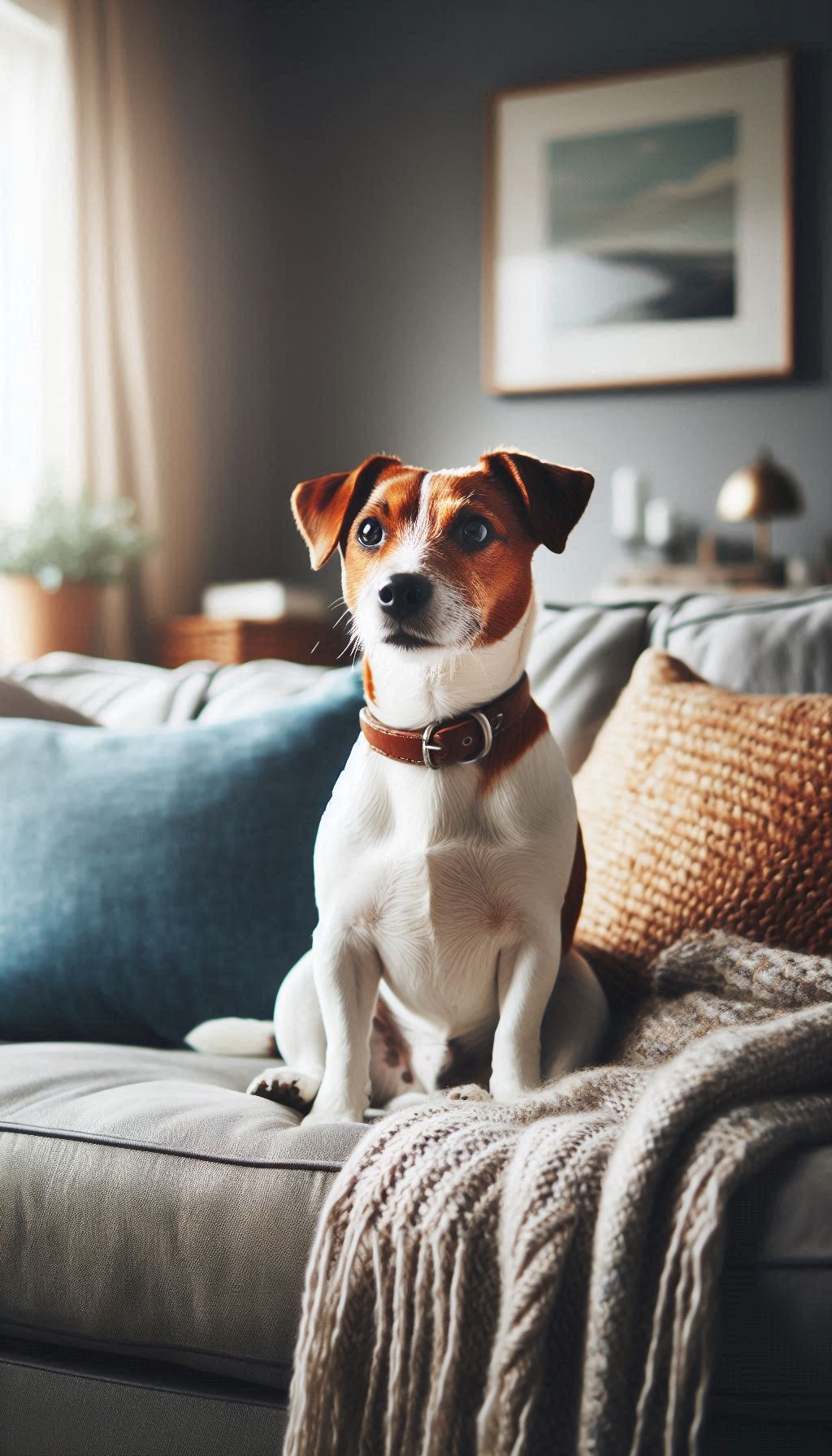 Jack Russell relaxing on a comfortable sofa Image for your smartphone
