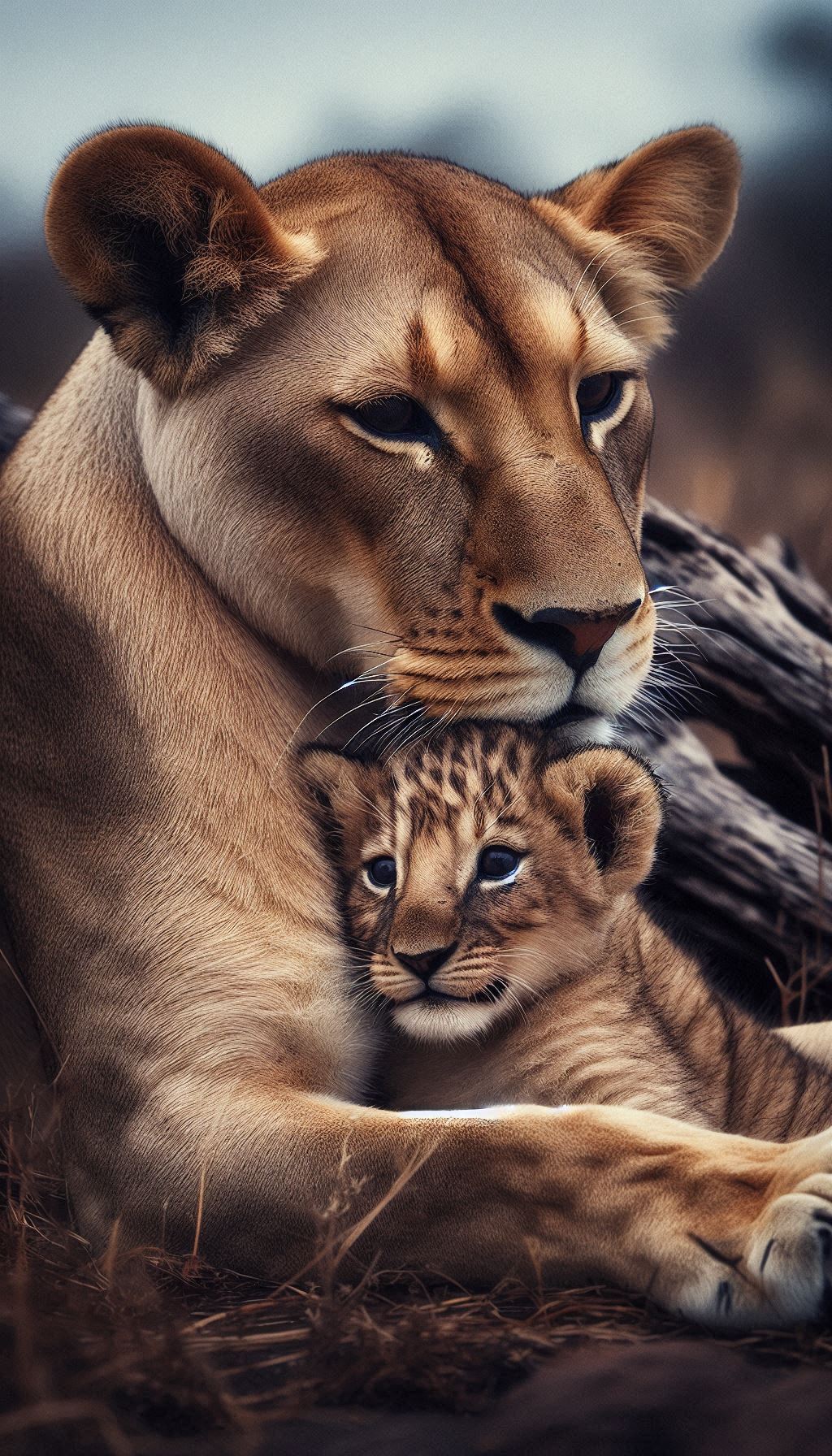 Lioness and her cute cubs relaxing iPhone wallpaper