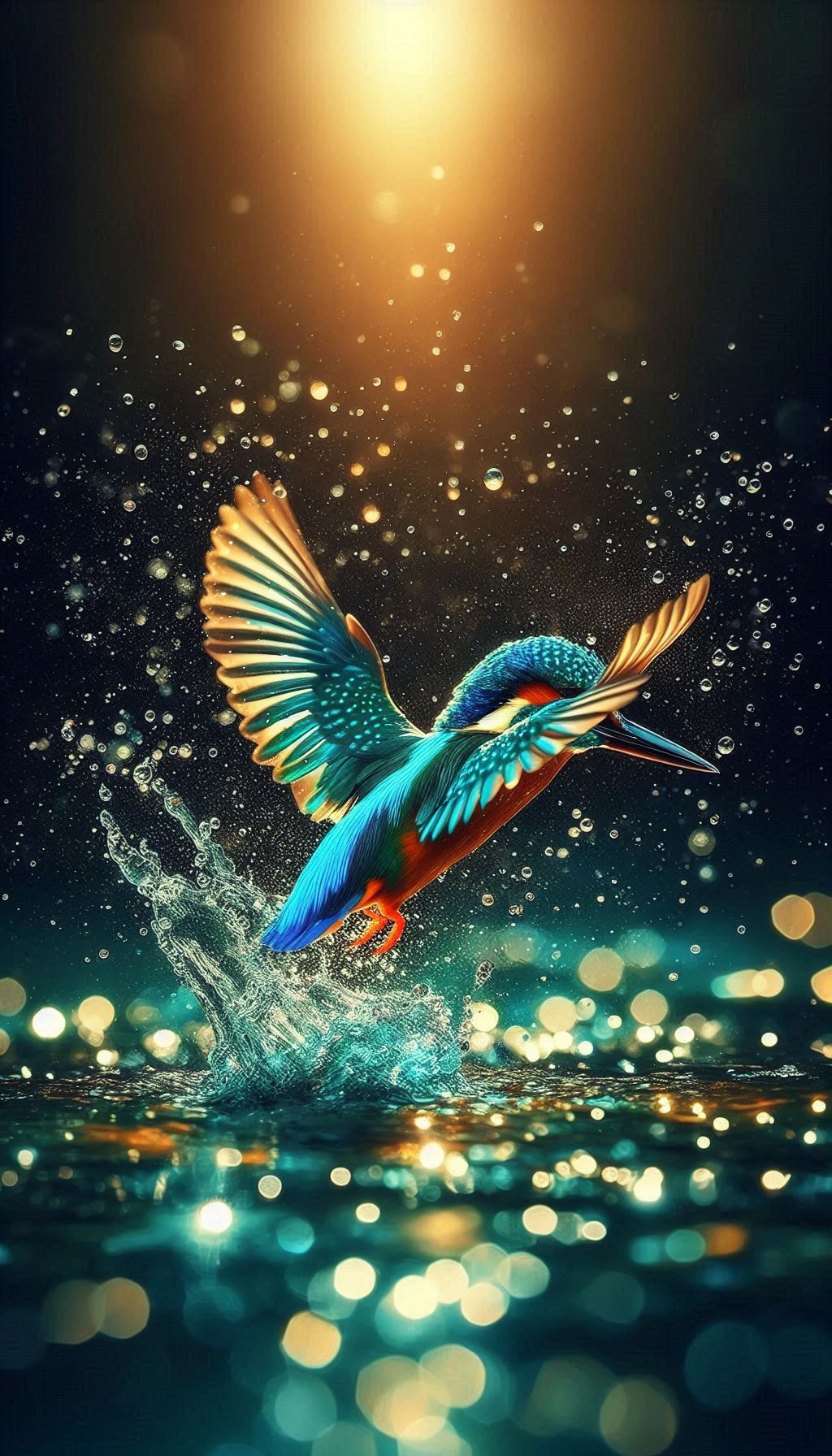 Lively Kingfisher diving into a sparkling river Your Mobile HD Photos