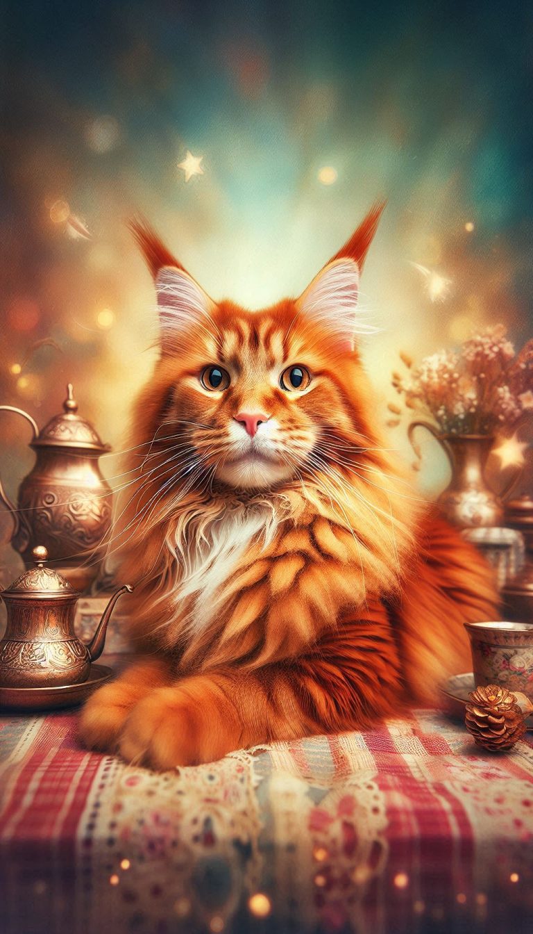 Lively Red Tabby Maine Coon Cat Whimsical Backgrounds for Home Decor