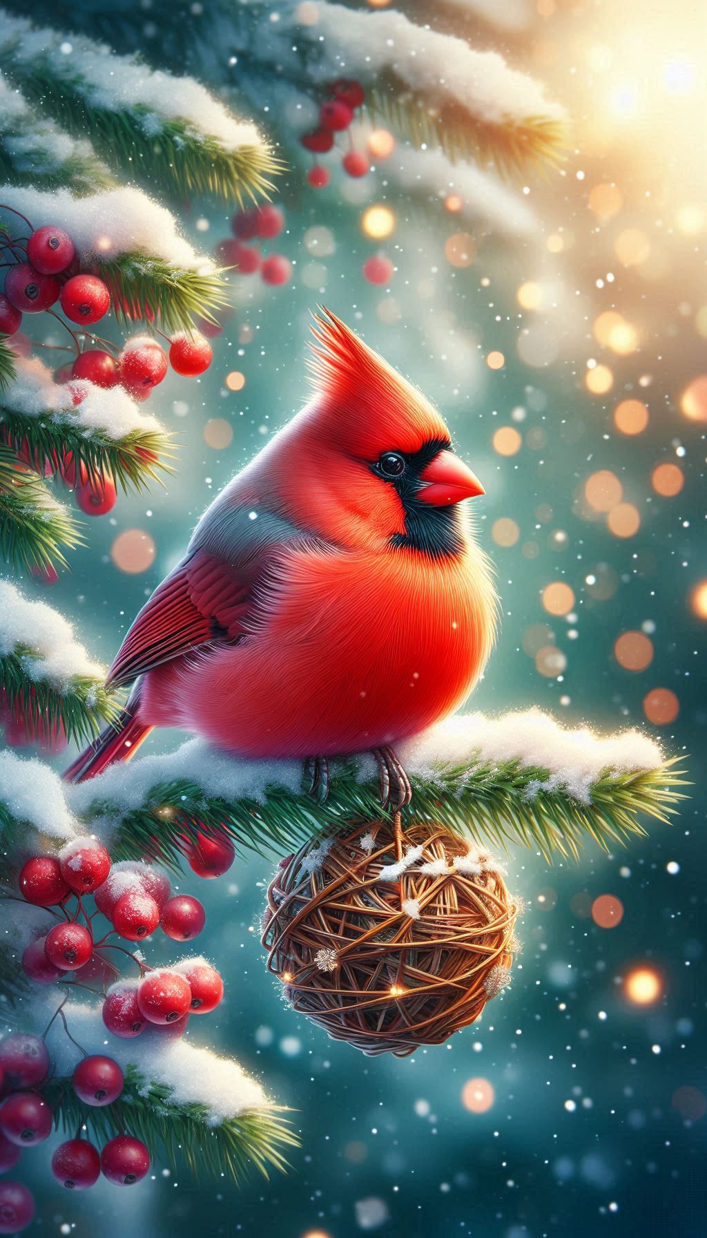 Lively northern cardinal mobile wallpaper in snowy landscape
