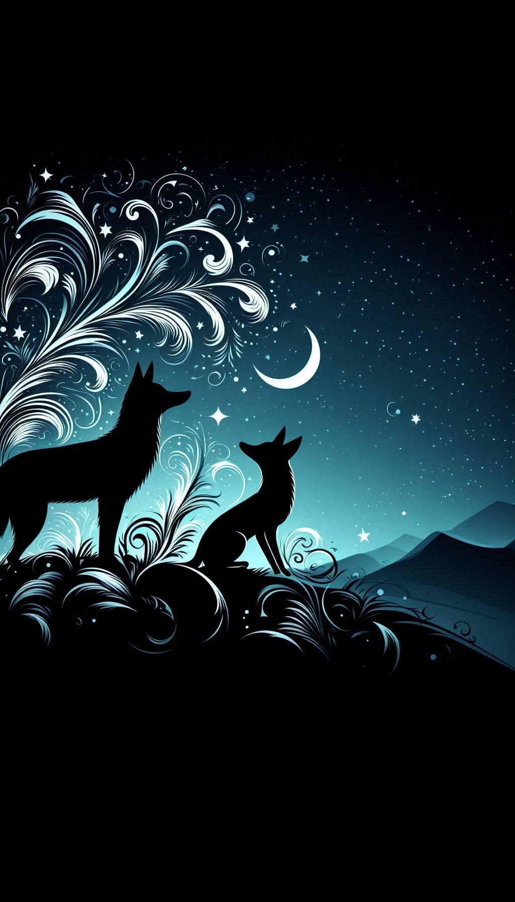 Looking at the elegant fox against the starry night sky mobile wallpaper