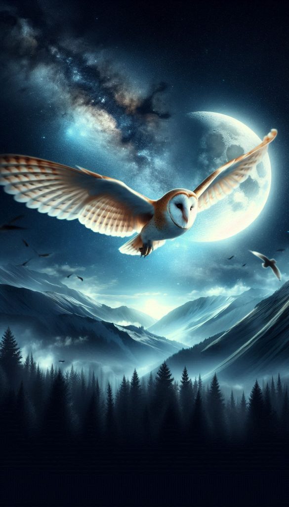 Majestic Barn Owl Gliding Through the Moonlit Sky - Serene Wallpaper