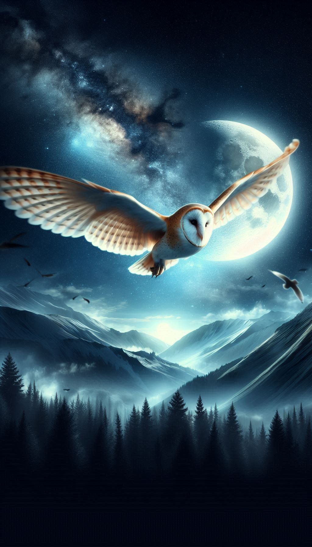 Majestic Barn Owl Gliding Through the Moonlit Sky - Serene Wallpaper
