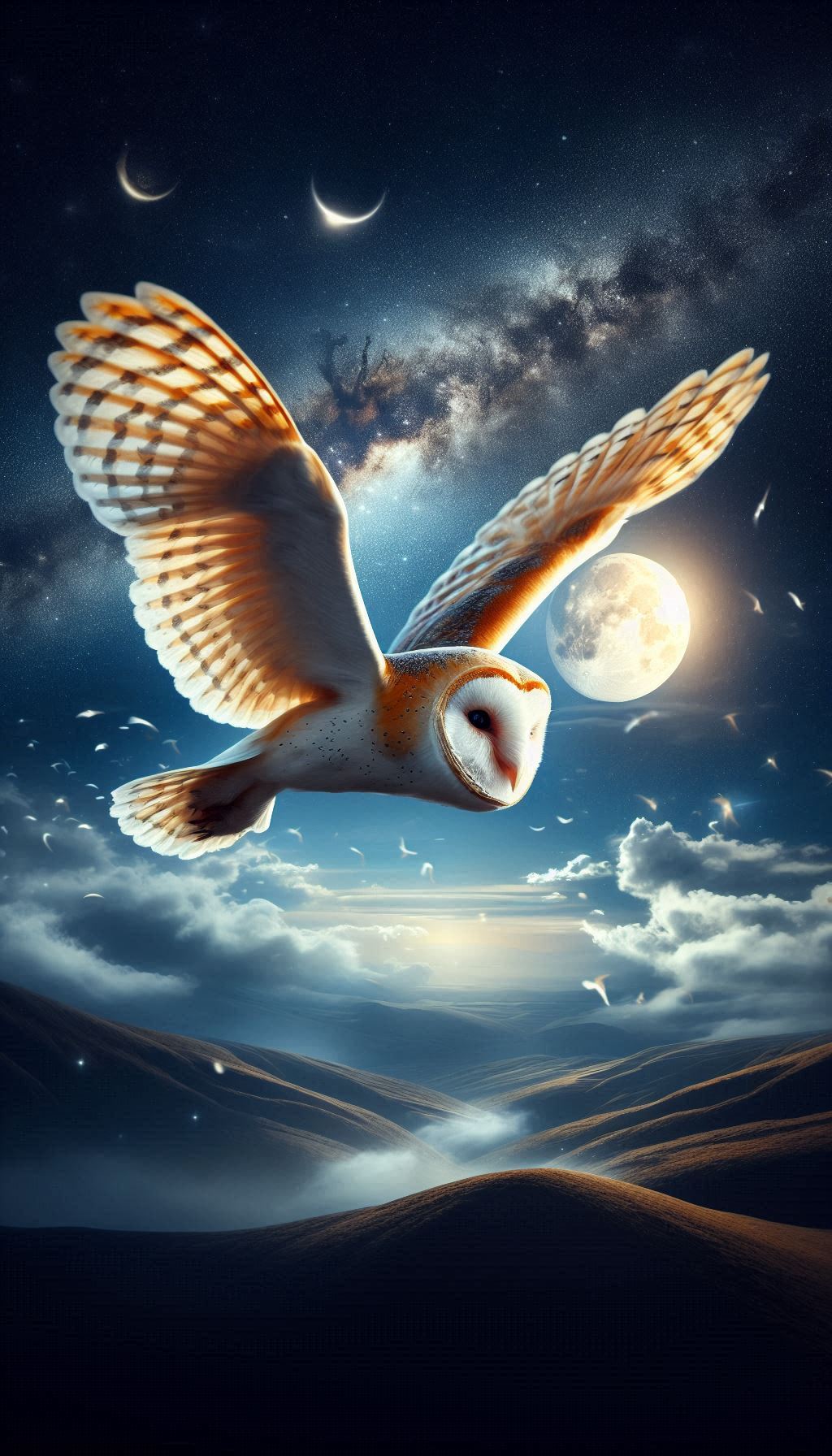 Majestic Barn Owl gliding through the moonlit sky - cool wallpapers for all brands