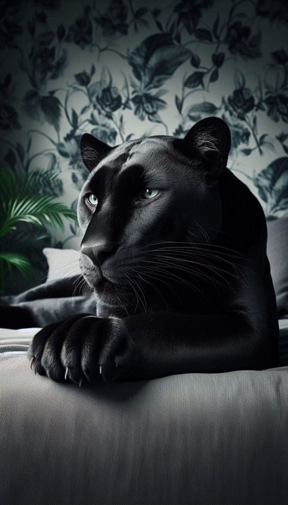 Majestic Black Panther in a Restful Pose Calming Bedroom Wallpaper Ideas