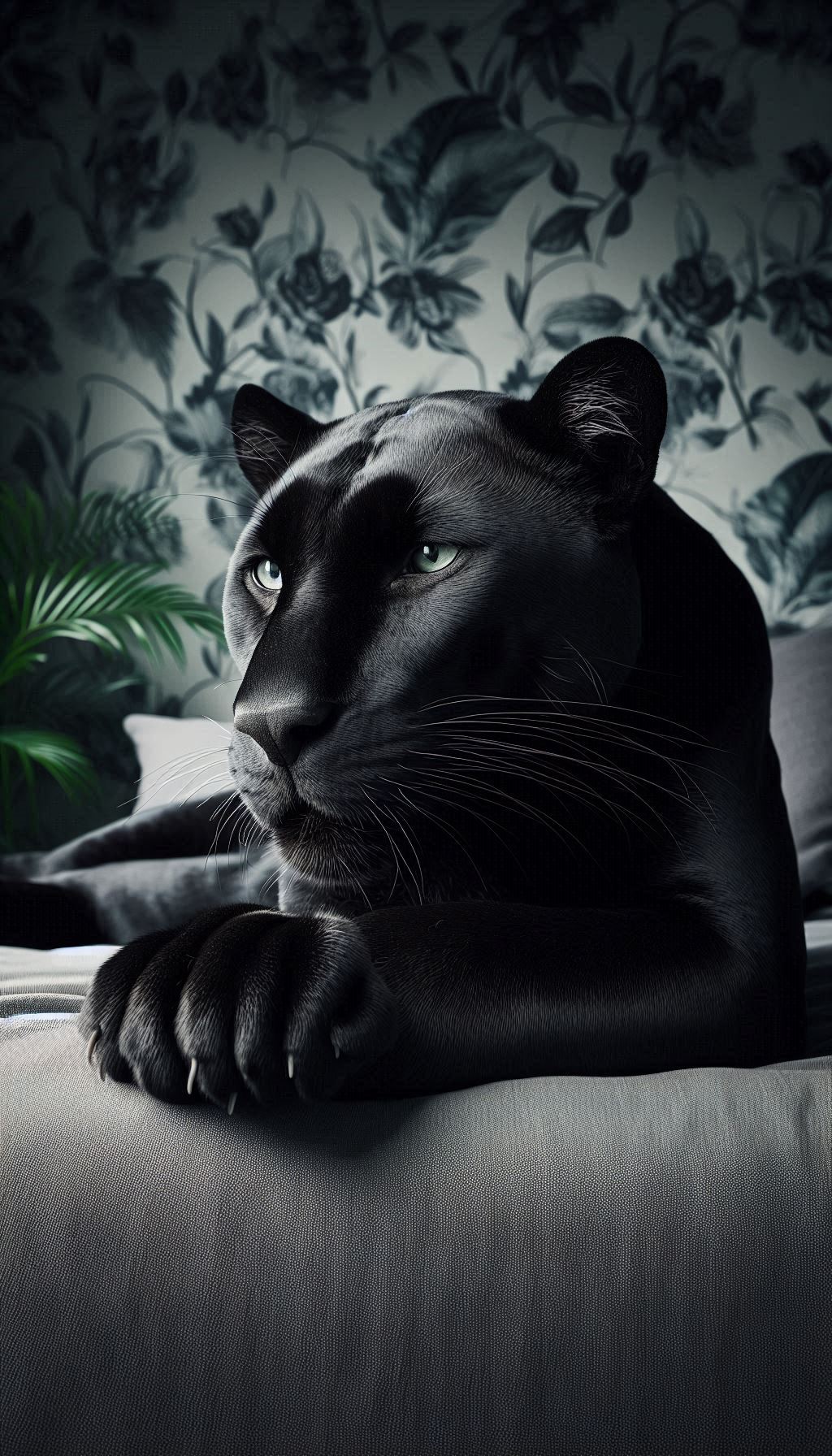 Majestic Black Panther in a Restful Pose Calming Bedroom Wallpaper Ideas