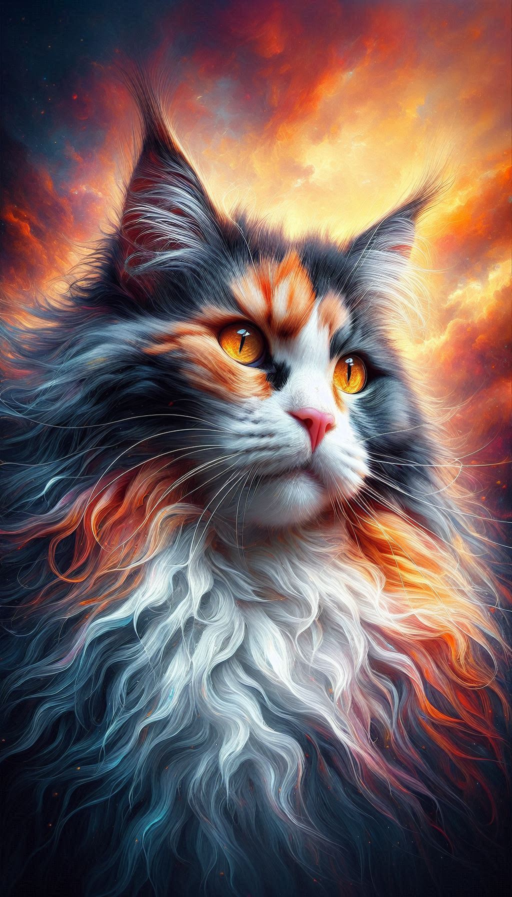 Majestic Calico Maine Coon Artistic Wallpapers Showcasing Feline Beauty