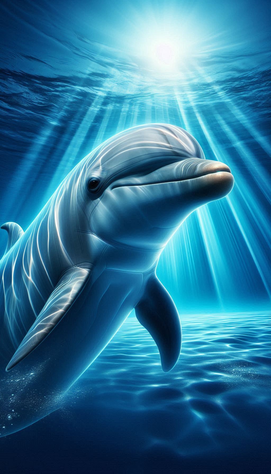 Majestic Dolphin Face with Ocean Reflections Captivating Close-Up Wallpaper