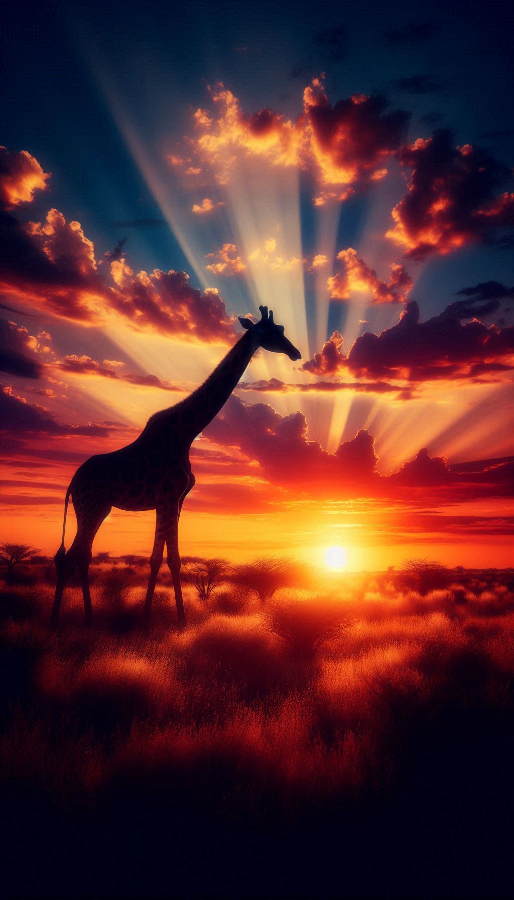 Majestic aGiraffe Silhouette Against a Vibrant Sunset