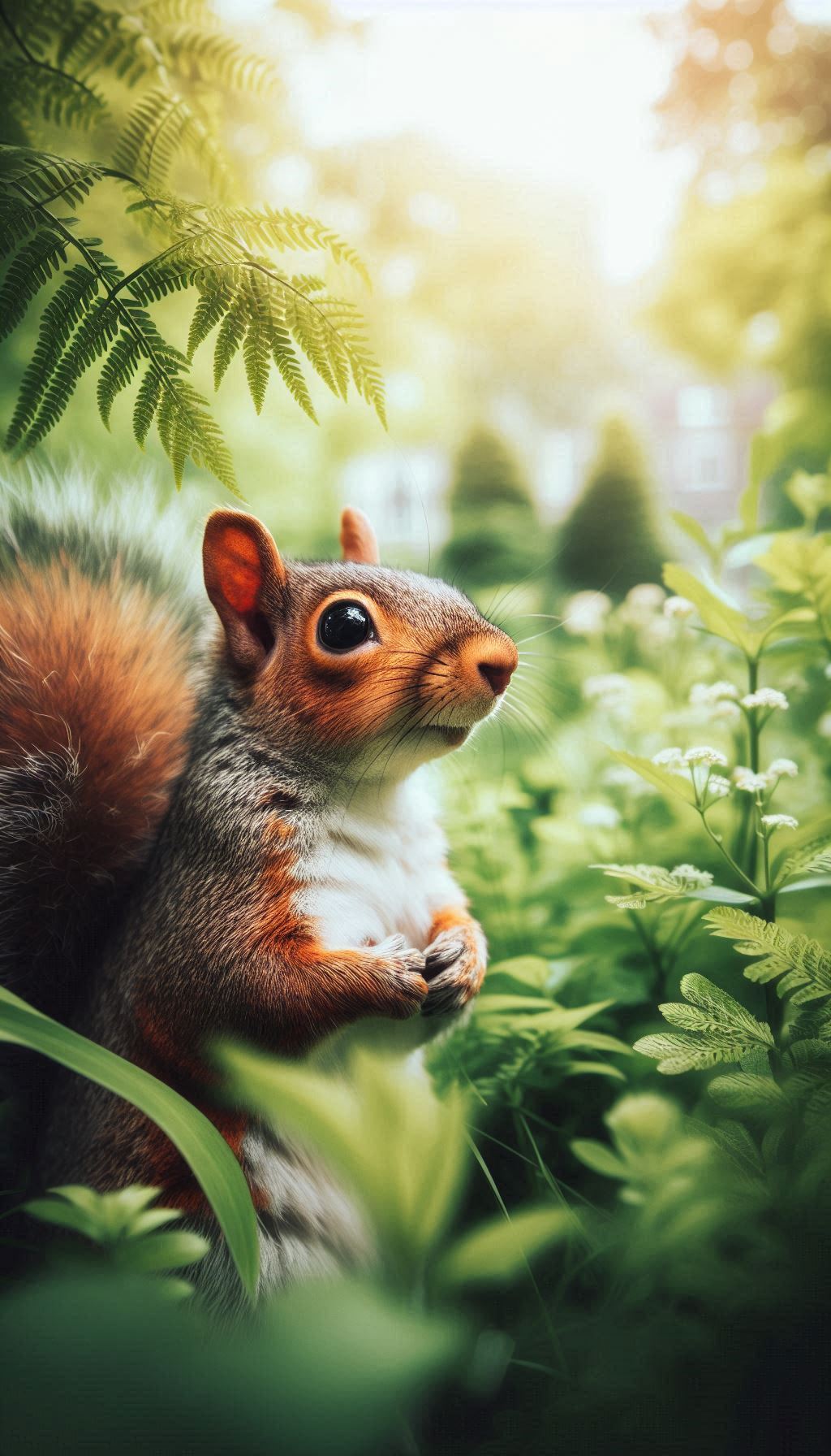 Majestic Squirrel Gazing Through Lush Greenery