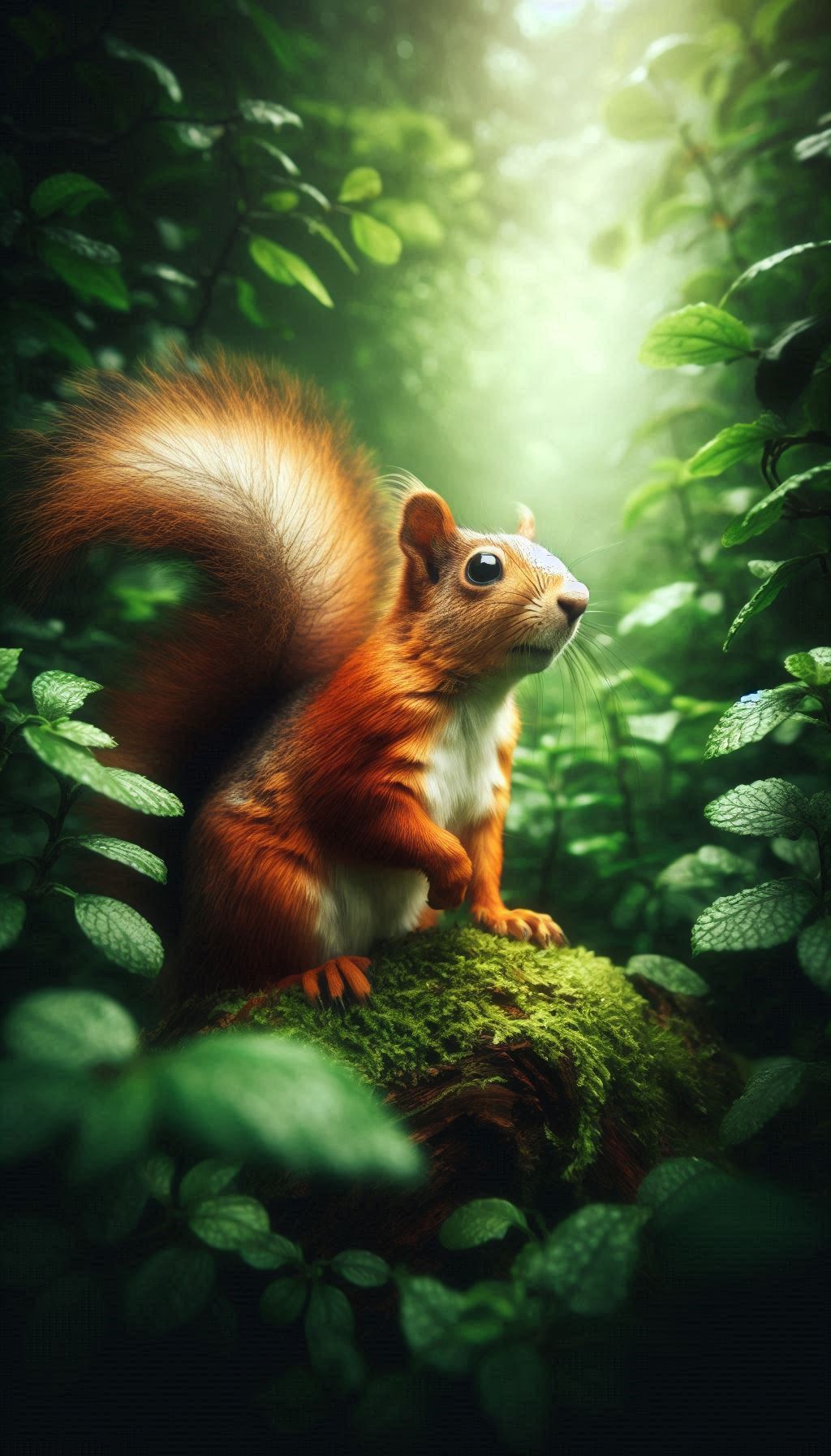 Majestic squirrel overlooking the lush green forest wallpaper for your smartphone