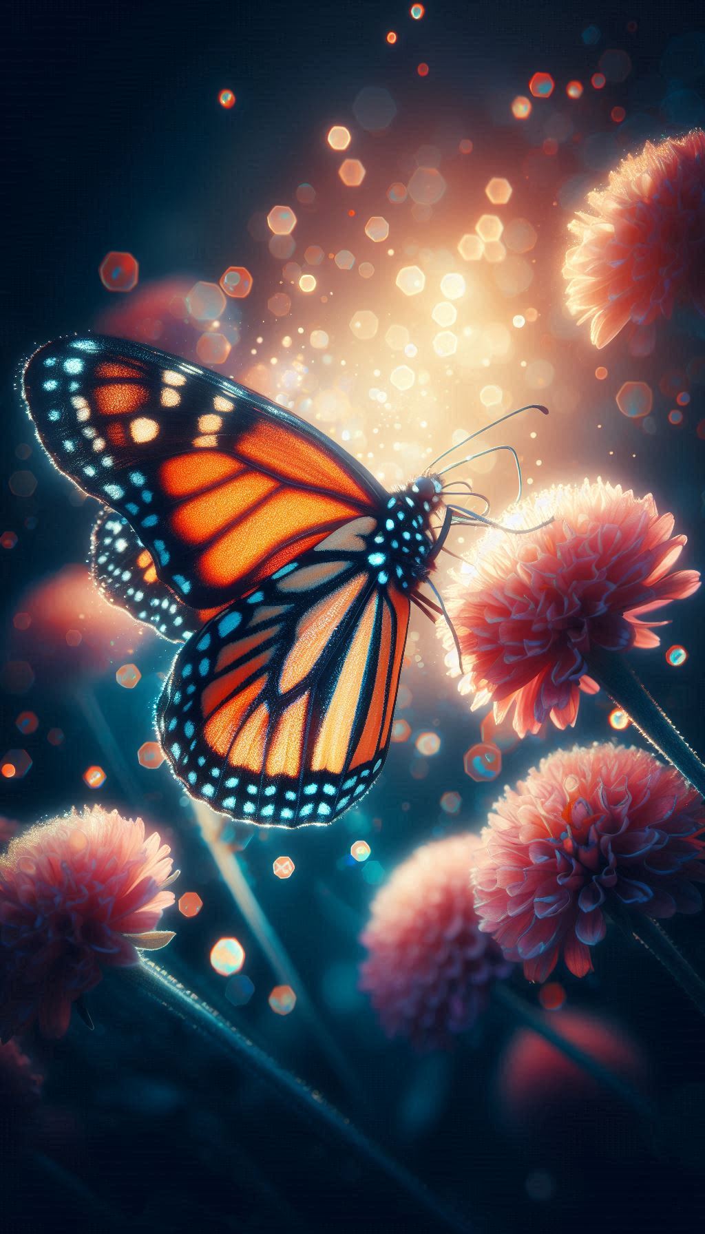 Monarch Butterfly Close-Up with Glowing Light Effects Wallpaper