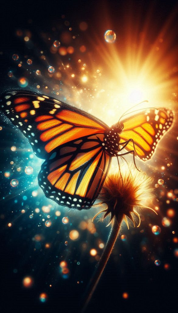 Monarch butterfly close-up with shiny light effect wallpaper background for Android smartphone