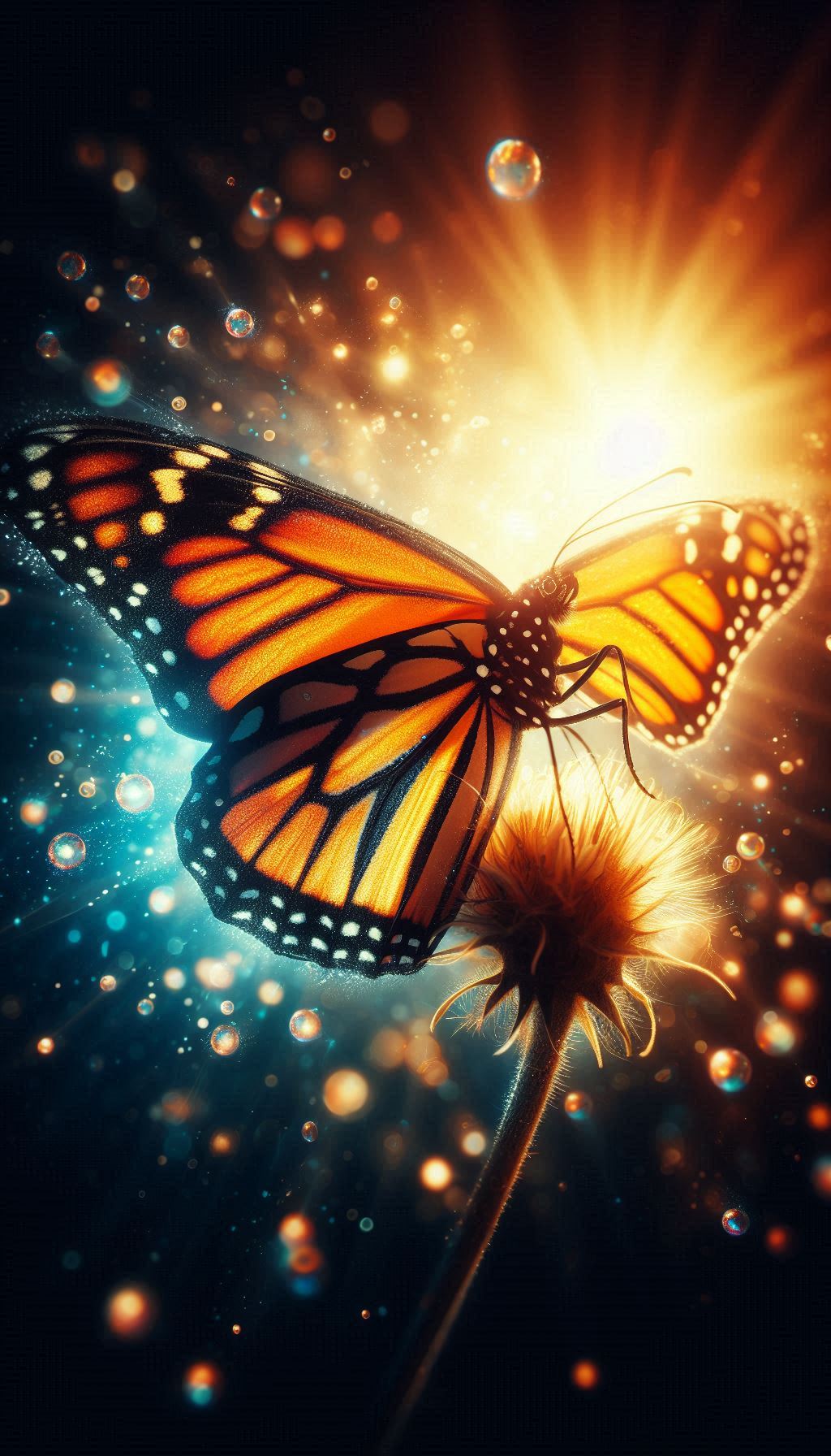 Monarch butterfly close-up with shiny light effect wallpaper background for Android smartphone