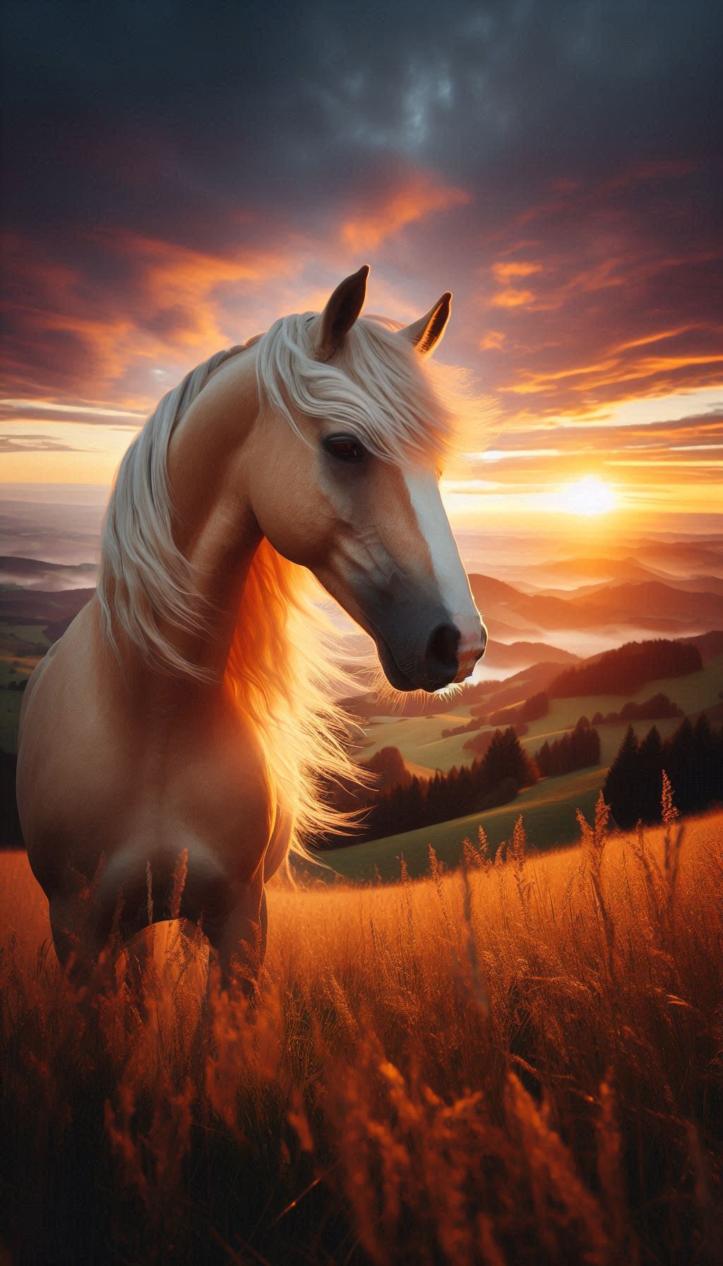 Palomino Horse with a Beautiful Horizon at Sunset