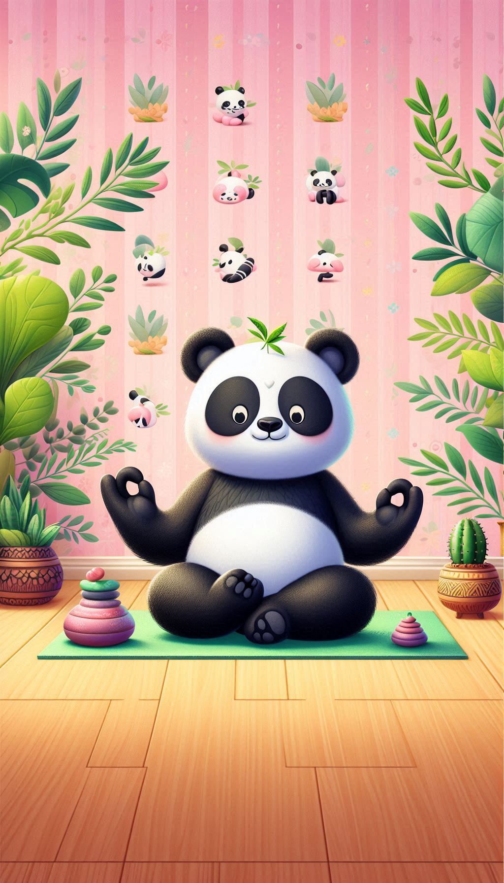 Panda Yoga Poses Fun and Relaxing Art Wallpaper for Meditation Spaces