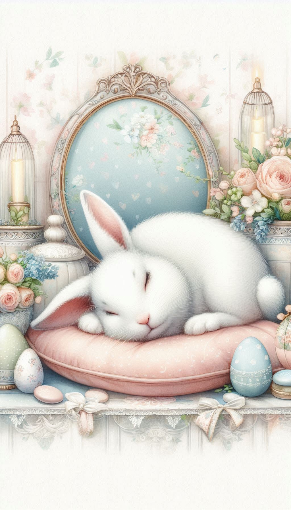 Peaceful Sleeping Bunny Serene Artwork for Relaxing Spaces